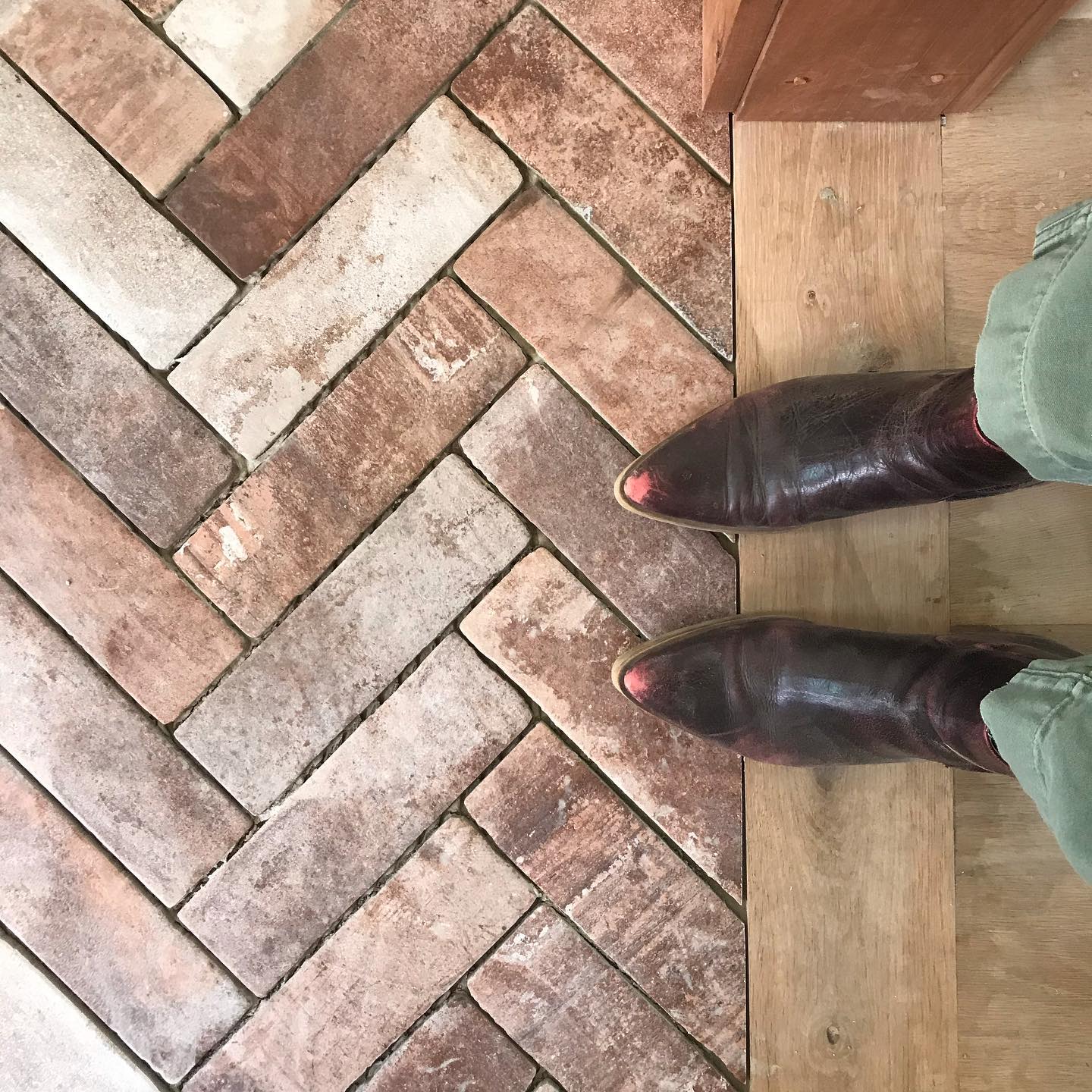 I need new boots #herringbonefloor #bricktiles
