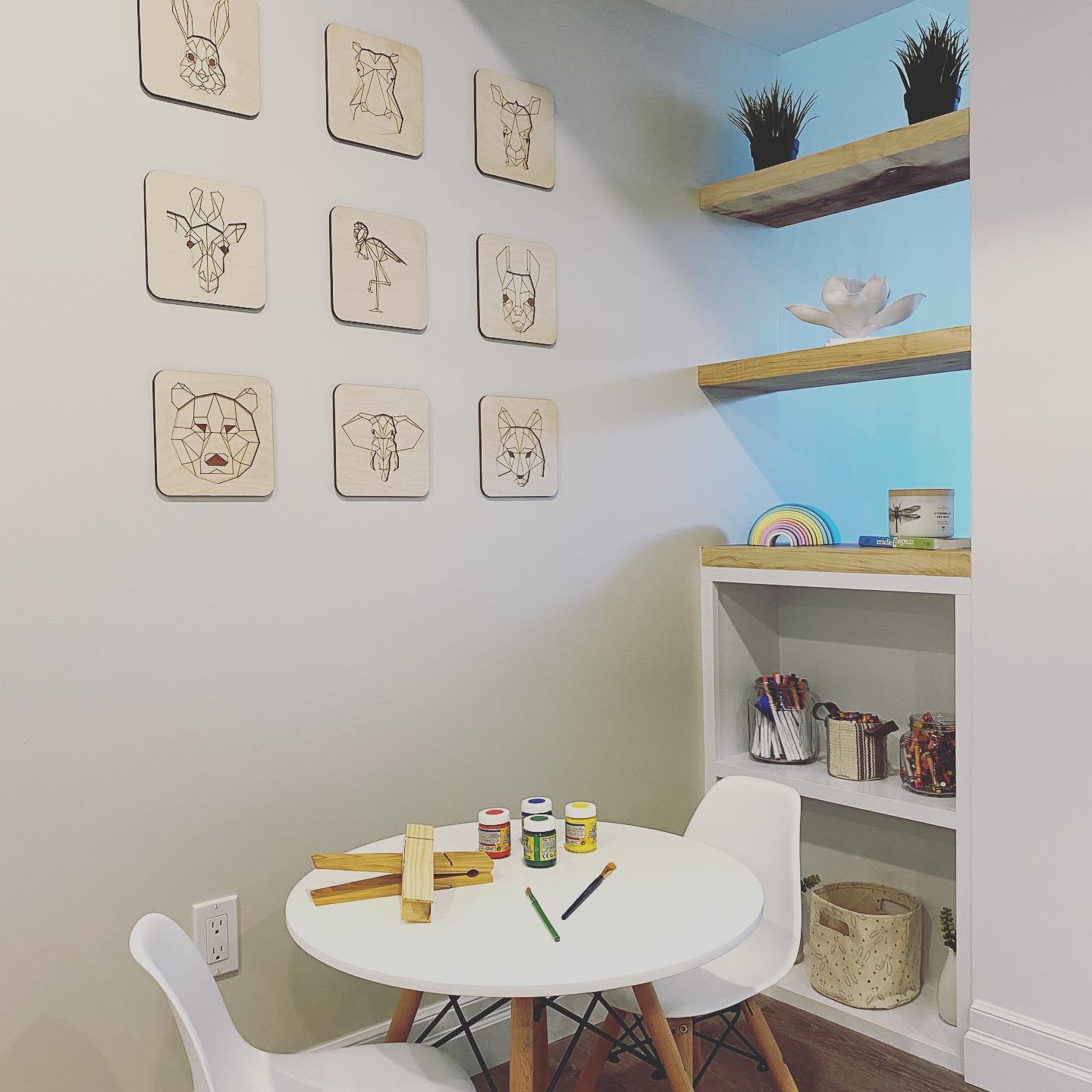 The cutest kids crafting area, a place to create, explore and put dreams on paper #craft #create #dream #wonder #kids #children #art #paint #draw #house #home #design #interiordesign #evolveinteriordesign