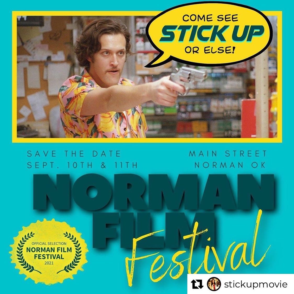 This September, @StickUpMovie comes home!! 💥🤠💥
#Repost
• • •
More GOOD NEWS comin' at ya midweek! What better place for us to stop next on the festival trail than NORMAN, OK?! This will feel very much like a hometown screening, as Norman is where director @ChrisOzMcIntosh, co-writers/stars @NotGarrett & @Tor_MyHart_Out, and star Darryl Cox all formed relationships at various times over the years before coming together to bring STICK UP to life! More details coming soon! @normanfilmfest #normanok #oklahomafilm #boomersooner