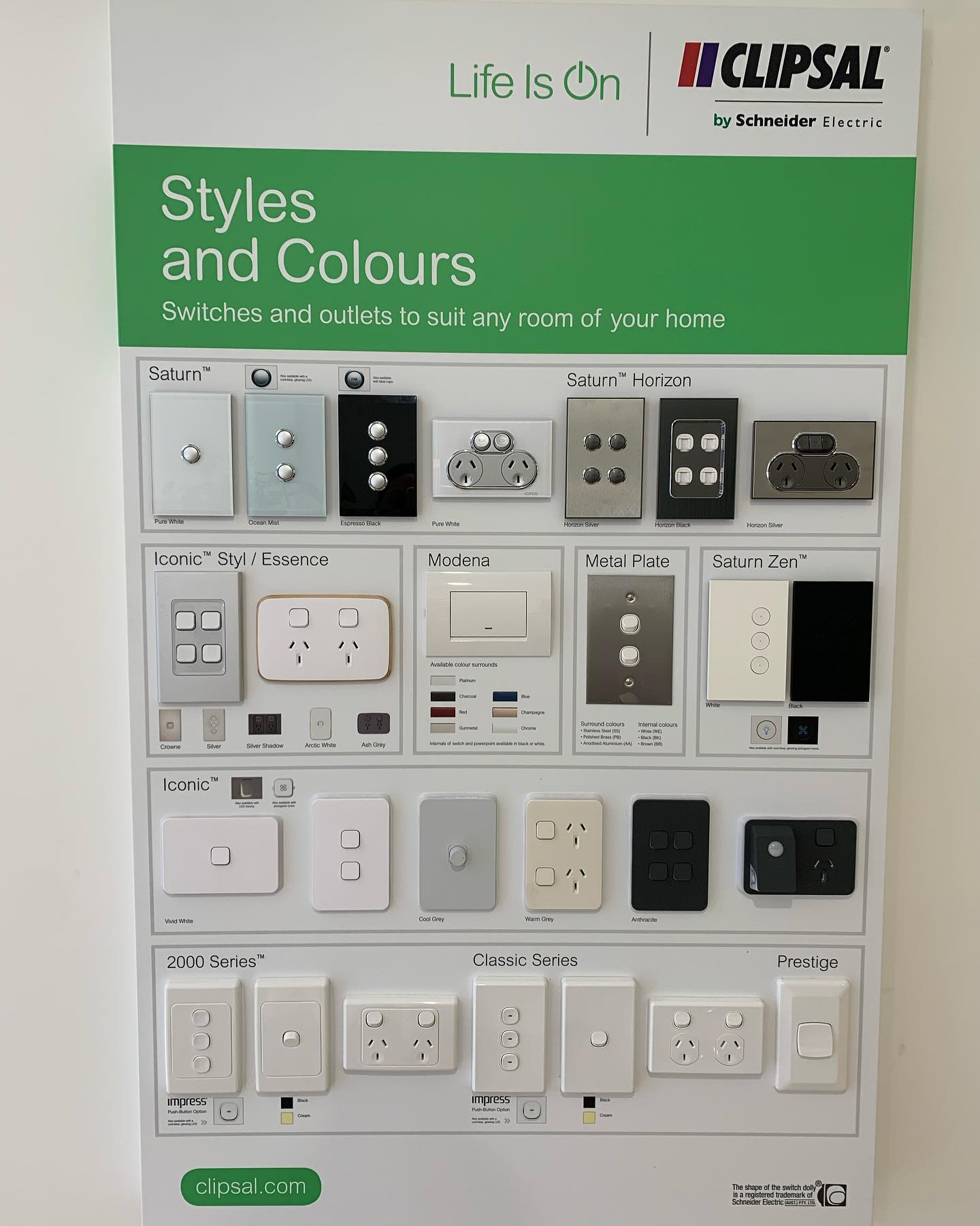 Our new Clipsal display is the perfect way to get up close to the Clipsal switch and power point range. It makes the decision of choosing the right style and colour for your home so much easier and fun. We can even bring it out to your place.
#clipsal #electrician #sparky #byronbay #brunswickheads