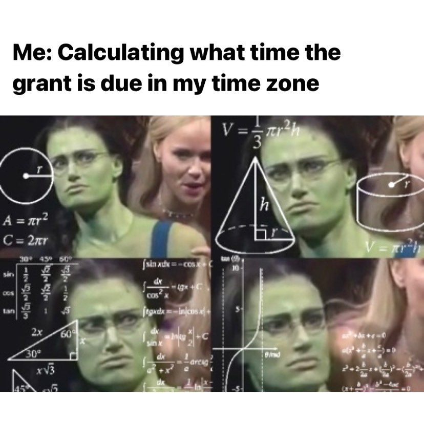 Noon or midnight?? ⏳⌛️Make sure to check those time zones so you don’t miss a deadline! 🧐
#unrestrictedfunds #grants #confusedmathladymeme #artsfunding #moneygram