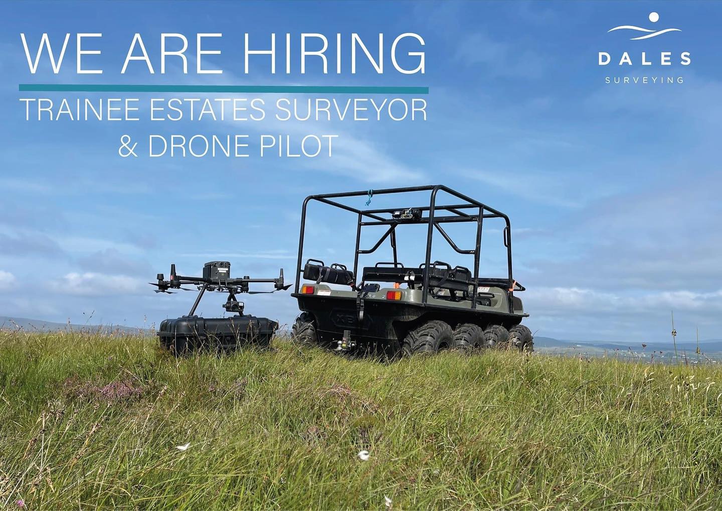 Looking for a career change?? We have multiple vacancies available. For more information, or to apply please email your CV together with a covering letter to - benfawcett@dalessurveying.co.uk #jobs #surveying #dalessurveying #yorkshiredales #drones #argocat
