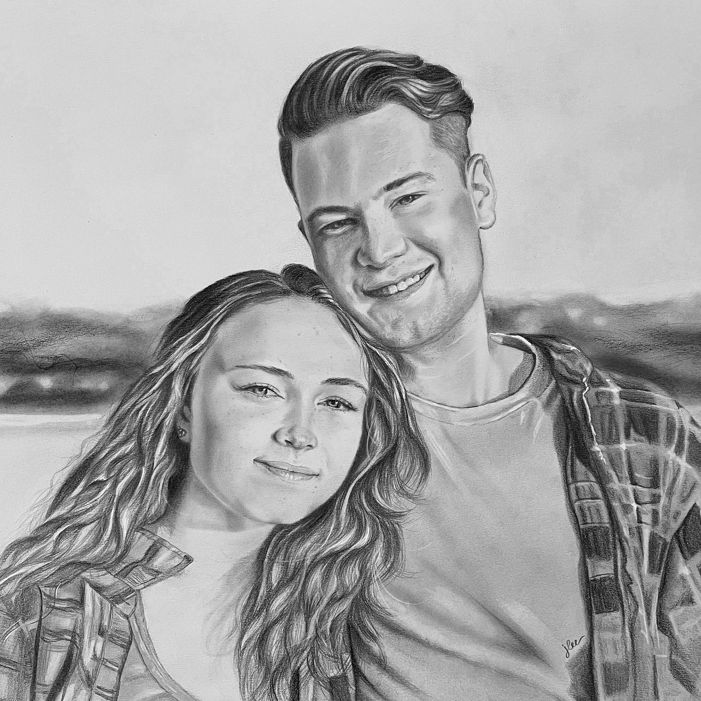 Commission done. Graphite and charcoal on Bristol board. This adorable couple were married this last Saturday. They love plaid shirts 🥰. Commissions are closed at the moment. But I only have room for a few a year, so keep that in mind. You can fill out the form on my website and get on the wait list.