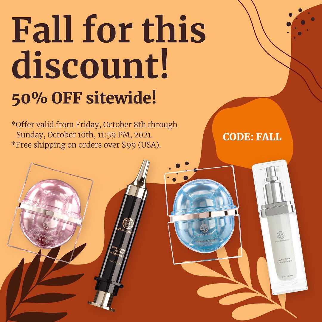Fall Discount! 🍂 Enjoy 50% off sitewide.
.
.
.
#foreverflawless #offer #discount #sale #fall #fallstyle #autumn #autumnvibes
