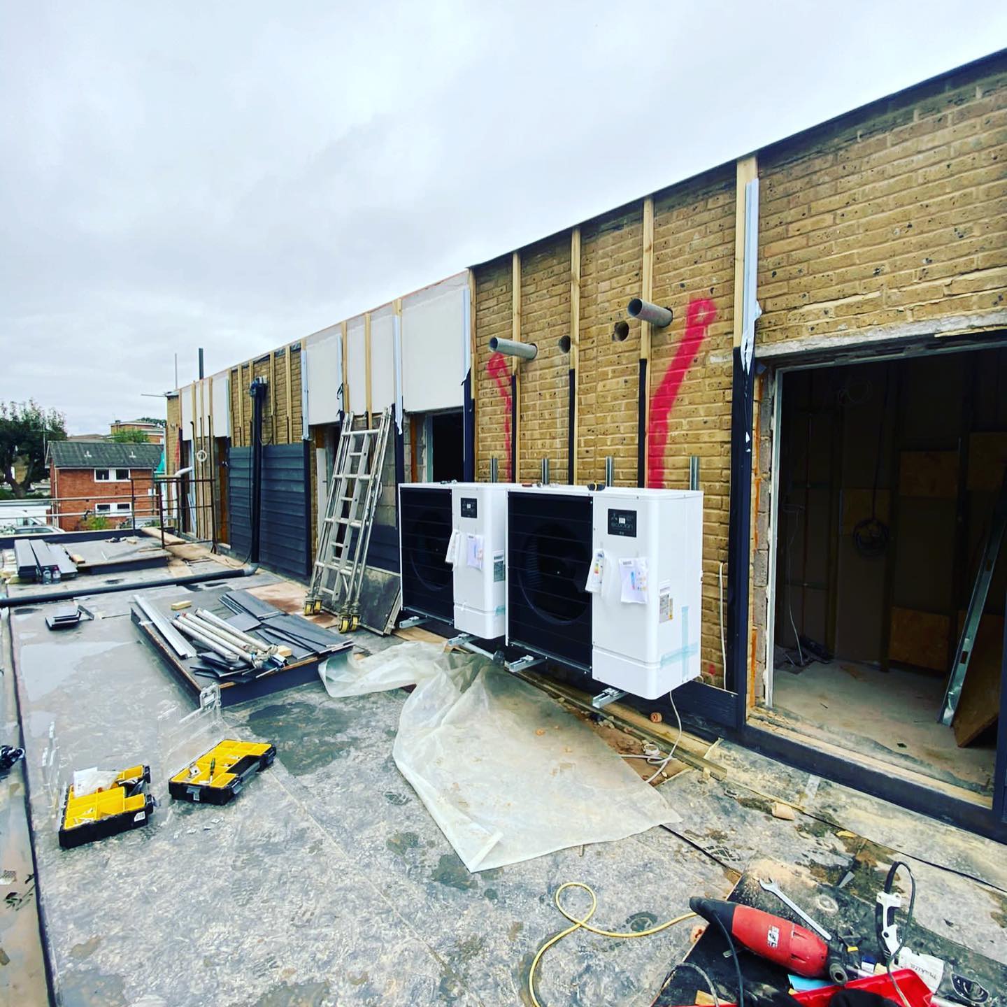 Our recent ASHP project in Twickenham. We’ve carried out the full mechanical installation, which includes the ventilation, heat pump, underfloor heating and all plumbing works as required. 5x houses in total.