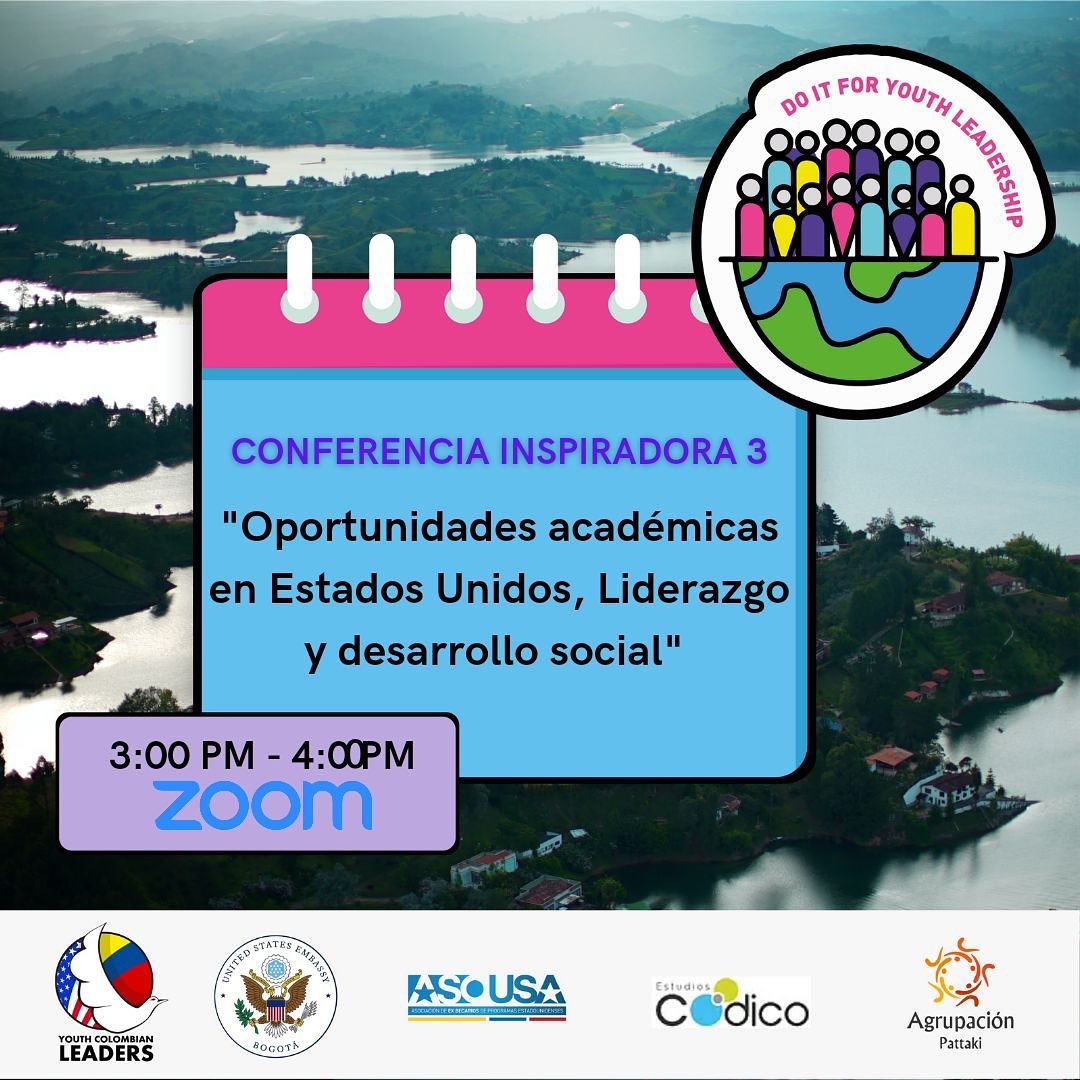 Ya vamos a empezar, no olvides de participar de nuestros espacios.
Nos vemos en la conferencia inspiradora "Oportunidades académicas en Estados Unidos, liderazgo y desarrollo social"
Hora: 3:00 - 4:00pm
#DoItForYouthLeadership#ASOUSA #YCLF