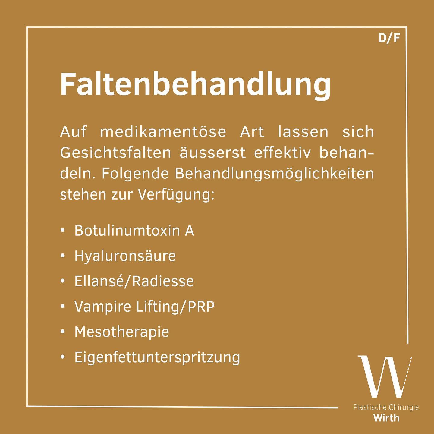 Jedes Gesicht ist einzigartig und daran sollte auch gar nichts verändert werden. Wenn Sie sich jedoch in Ihrer Haut nicht mehr wohlfühlen, kann durch einen relativ kleinen Eingriff eine Korrektur vorgenommen werden, ohne dass sich dabei Ihre Persönlichkeit verändert. Auch der natürliche Alterungsprozess im Gesicht führt zu Veränderungen, die Ihr Aussehen deutlich prägen. Durch den Verlust an Elastizität kommt es mit zunehmendem Alter zu einer vermehrten Faltenbildung. Auf medikamentöse Art lassen sich Gesichtsfalten äusserst effektiv behandeln. Sei dies mittels sogenannten „Fillern“ (z.B. Hyaluronsäure), durch welche die Falten aufgepolstert werden oder durch eine Schwächung der für die Faltenbildung verantwortlichen mimischen Muskulatur mit Botulinumtoxin, um so eine Faltenglättung zu bewirken.
Behandlungsmöglichkeiten:
Botulinumtoxin A
• Hyaluronsäure
• Ellansé/Radiesse
• Vampire Lifting/PRP
• Mesotherapie
• Eigenfettunterspritzung
In den nächsten Posts werden wir Sie gerne über die einzelnen Behandlungsmöglichkeiten informieren.
Chaque visage est unique et rien ne devrait y être changé. Si toutefois vous ne vous sentez plus à l’aise dans votre peau, une petite intervention permet de corriger la zone ciblée sans pour autant modifier votre personnalité. De même, le processus naturel de vieillissement du visage est susceptible de provoquer des modifications plus ou moins prononcées, ayant des effets mitigés sur votre apparence. L’âge avançant, la perte d’élasticité conduit à une formation progressive des rides. Les rides du visage peuvent être traitées médicalment à travers des techniques de lissage très efficaces : les «fillers» (p. ex. l’acide hyaluronique) pour combler les rides ou la toxine botulique qui a pour effet d’affaiblir les muscles responsables de la mimique faciale, et donc, de la formation des rides d’expression. Les options de traitement suivantes sont offertes:
• Toxine Botulique A
• Acide hyaluronique
• Ellansé/Radiesse
• Vampire Lifting/PRP
• Mésotherapie
• Réinjection de graisse autologue
Dans les prochains post, nous serons heureux de vous informer sur les différentes possibilités de traitement.
#praxiswirth