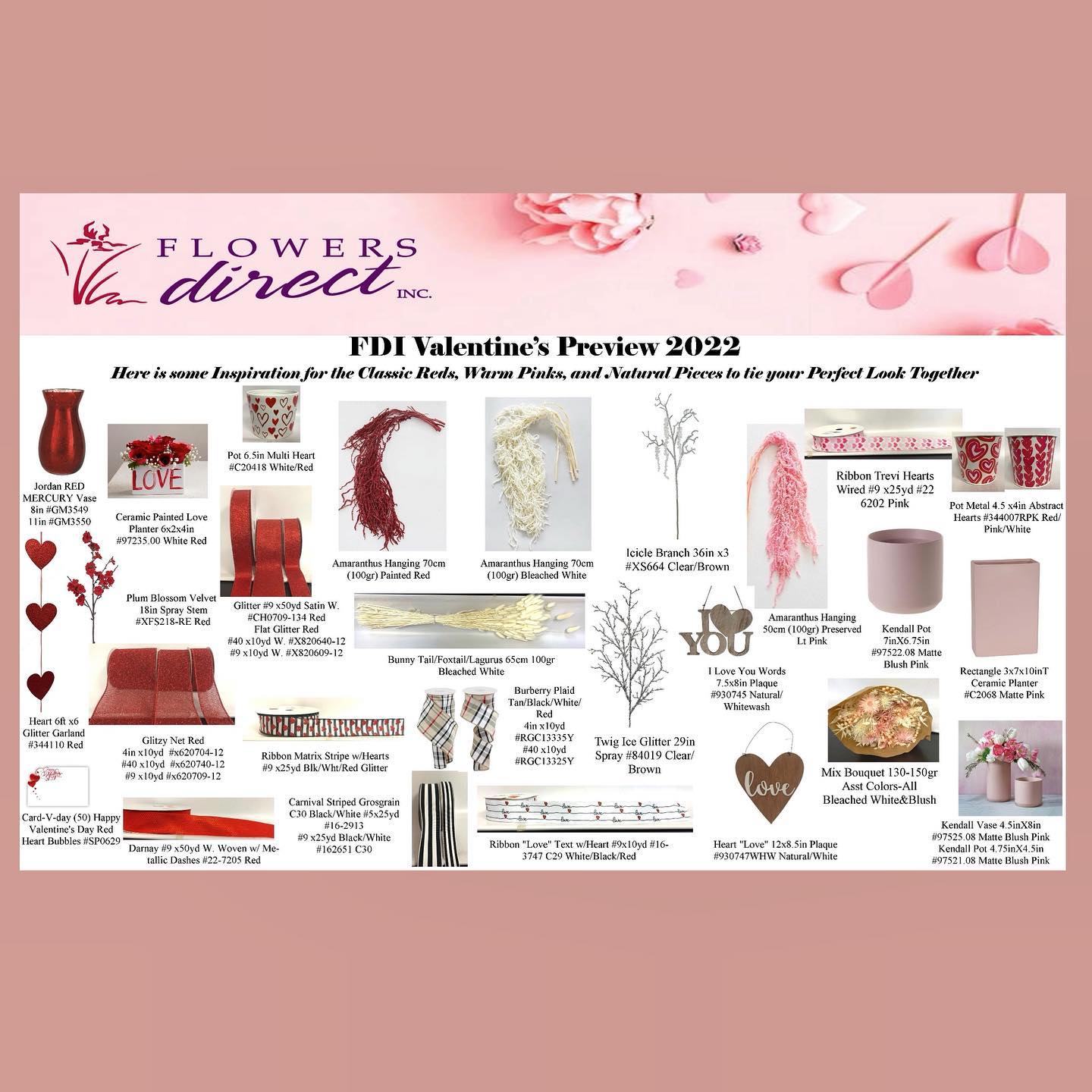 Valentine’s Day is right around the corner!! Here are some of our favorite items you can incorporate into your 2022 Valentine’s Designs 💗♥️🌹💝 #valentinesday2022 #flowersdirect #wholesaleflorist #reddecor #pinkdecor #naturaldecor