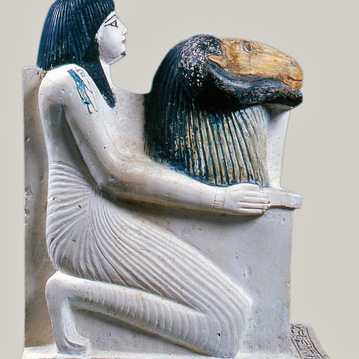 I find it particularly interesting to think about colours on ancient Egyptian statues. It has long been assumed that the statuary colour palette, similar to the one used on two-dimensional art, followed the same colour-coding conventions. While it is certainly true that both techniques use colour more to transmit messages than to depict reality, the significance of the choices made in three dimensions need to be examined more thoroughly. In recent years, some scholars have had a second look, beyond the accepted symbolism, to understand 'free-standing' pieces existing in a very different context than wall reliefs or painting.
Black, for instance, is sometimes used as artificial shadow, for back-pillars and negative spaces. Similarly, yellow and orange suggest a sun lighting, even in the darkest burial chamber. White is used to emphasise details and texts painted over it.
The colour of the raw materials is similarly used, especially wood and hard stone with veins, or translucent, to breathe life and effect into the statuary. And the latter point may be the most important: statues, even more than relief, were made for cultic, political and social impact, starting in this life. A startling white statue would have caught the slightest light from outside or from a flame in a tomb chapel; on the contrary, a black granite statue would have jumped from darkness to inspire fear.
Colour was used for function, it is necessary to consider its contribution to statuary from that perspective and in its use context.
Further Reading:
Angenot, V. and Tiradritti, F. (eds.) (2016). Artists and Colour in ancient Egypt, Proceedings of the colloquium held in Montepulciano, August 22nd – 24th, 2008, Studi Poliziani di Egittologia 1. Montepulciano: Missione Archeologica Italiana a Luxor.
📸 @museoegizio Cat. 3032