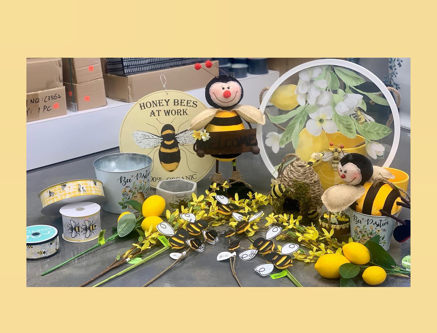 It’s the first week of Spring! 🌷🌼We have a wonderful selection of Bee products in right now, bee sure to come and get them before they are gone! 🐝🍋💛 #flowersdirect #bees #spring #lemons #springdecor #wholesalefloristsupplies