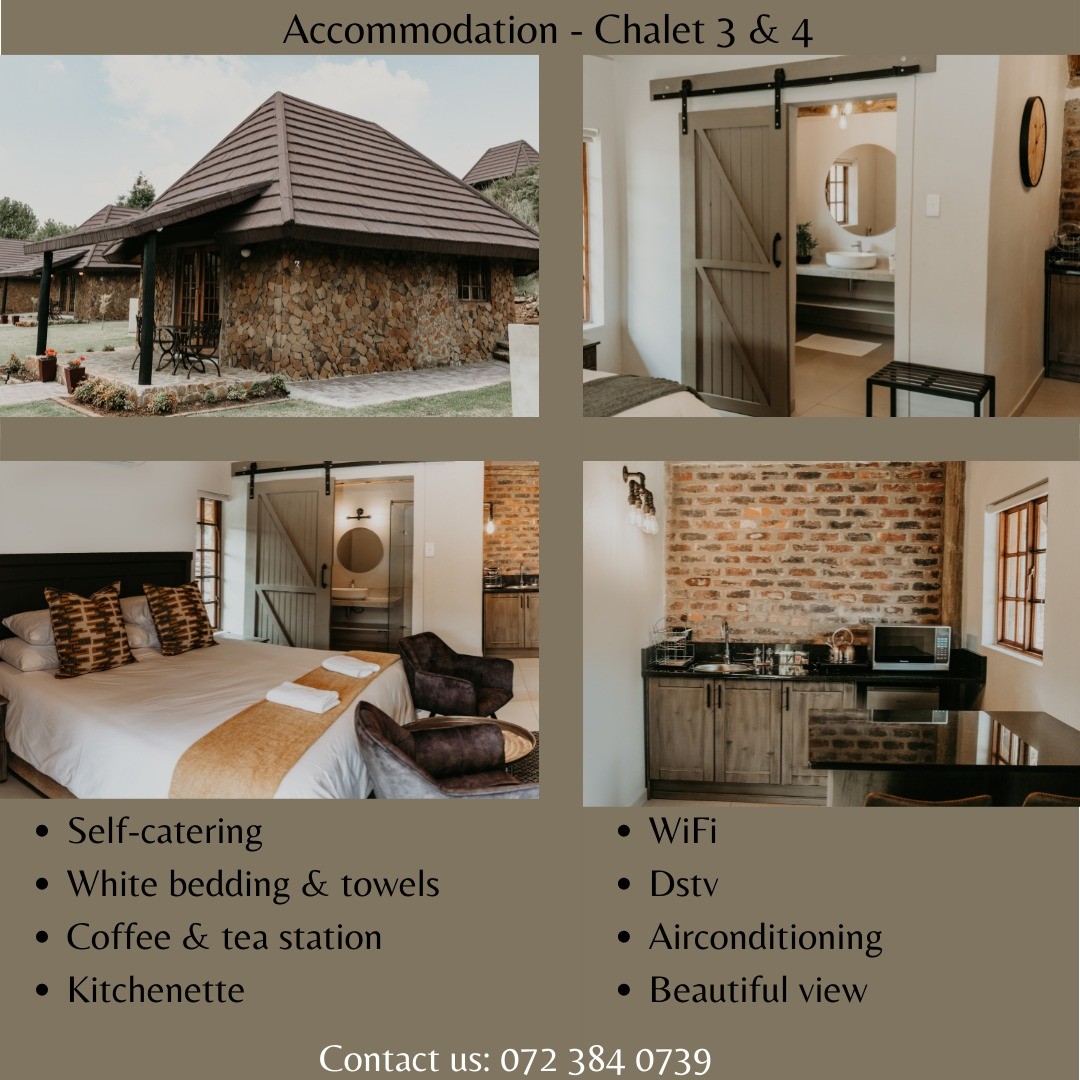 Check out our luxurious accommodation!!
It's the perfect setting for a weekend getaway!
Chalet 9 is wheelchair-friendly!!
Contact us for bookings: 072 384 0739