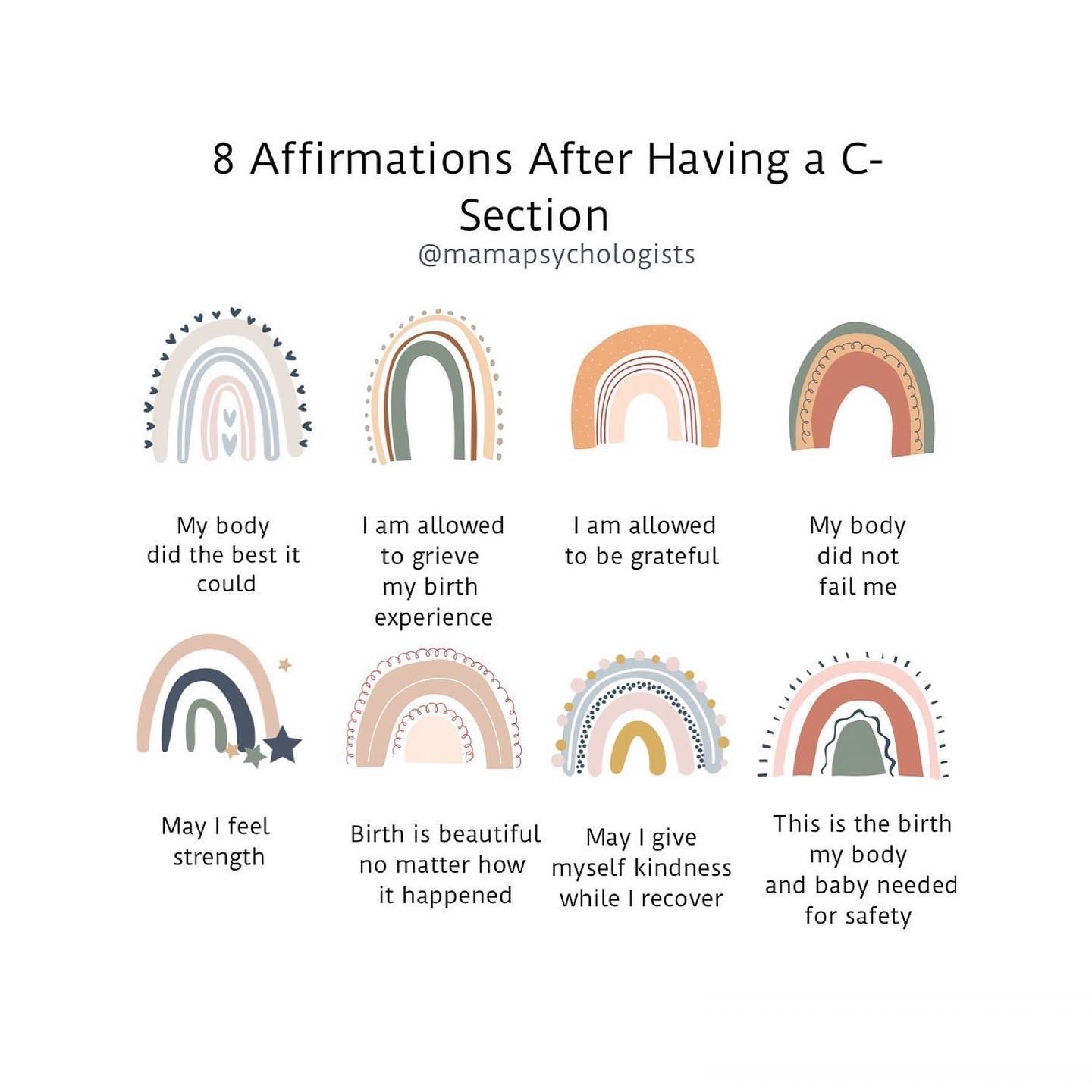 Happy April + C-Section Awareness Month ! 🌸
Whether planned or unplanned, positive, traumatic or a jumbled mix - you are so strong and your feelings are important and valid.
Like all birth, the surgical birth + postpartum experience varies so much, but one thing remains the same across the board - it is hard work and takes MAJOR mental and physical strength!!
You are a rockstar! ✨
Love these affirmations by @mamapsychologists for you and your body after your birth! 🤍