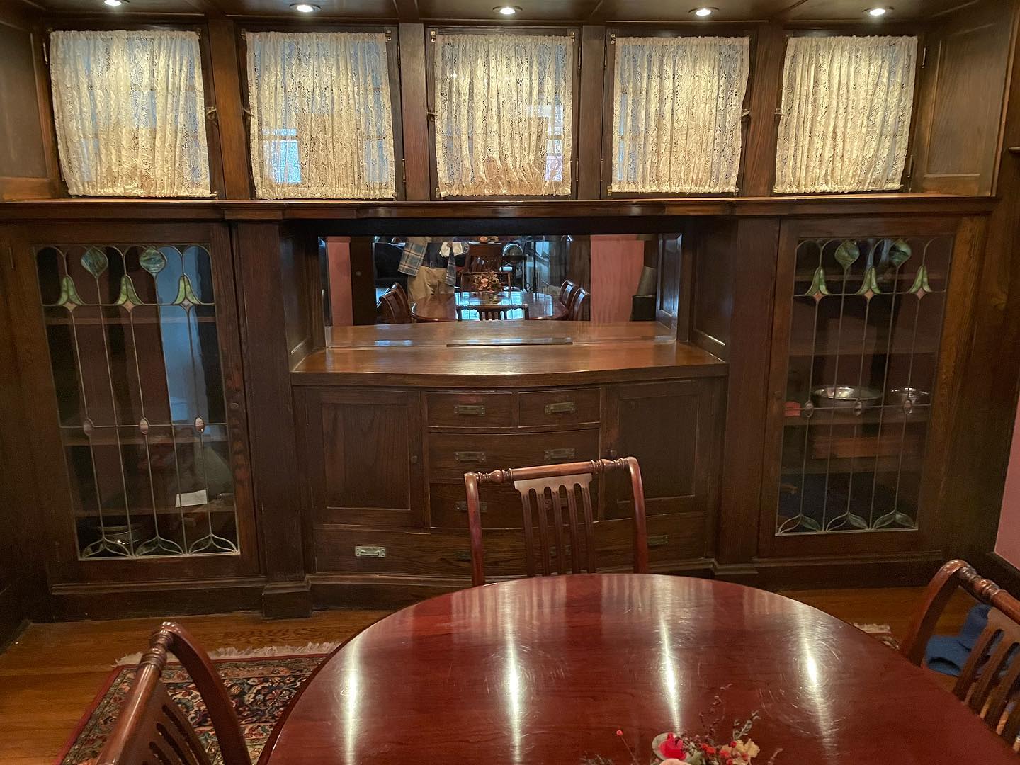 This house has settled so much the top of the buffet had split and separated. We glued, sanded, and refinished - looks as good as it did when it was first installed 112 years ago!