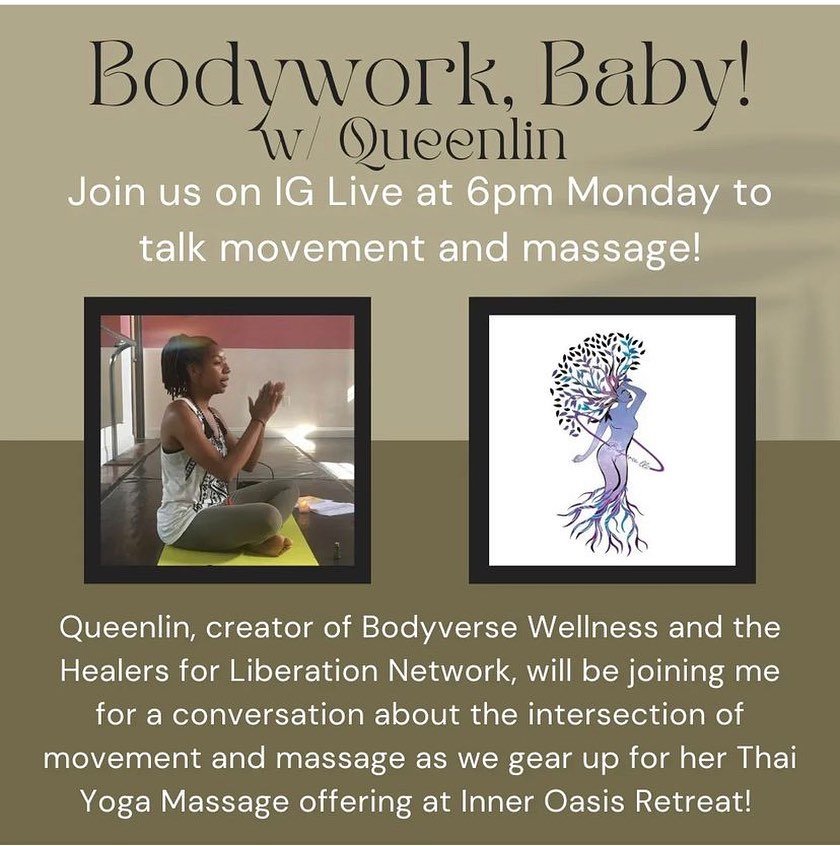 Tomorrow! We’re going LIVE with @liminal.grace for a meet and greet to talk about this Saturday’s Inner Oasis Retreat
✨✨✨✨✨✨✨✨
Tune in tomorrow and hear all about the goodness we have in store for bodywork offerings