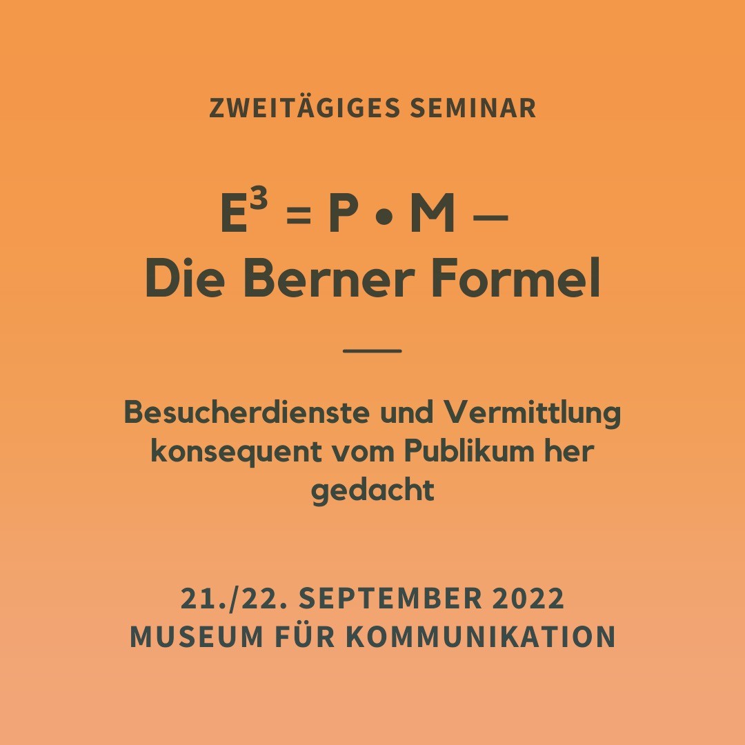 Welche Haltungen, Strukturen und Methoden stehen hinter der "Berner Formel" – dem erfolgreichen Modell der Publikumsansprache des @mfk_bern ?
Am 21. und 22. September 2022 findet im Museum für Kommunikation in Bern ein zweitägiges Seminar zur Berner Formel statt. Das Seminar gibt einen lebendigen Einblick in ein modernes Vermittlungsformat auf Augenhöhe mit dem Publikum und richtet sich an Verantwortliche für Vermittlung und/oder Besucherdienste in Museen.
Kosten: CHF 200.00 (CHF 180.00 für mediamus-Mitglieder). Anmeldung und weitere Informationen via Link in der Bio 👆