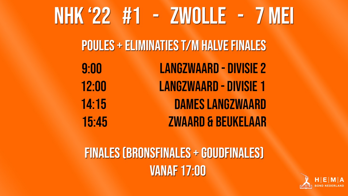 Update tijdschema!
Het NK voor de historische krijgskunsten komt naar Zwolle! GRATIS ENTREE! Zaterdag 7 mei, in de grote hal van de Windesheim Campus.
Bij dit eerste NK-evenement van 2022 zijn er wedstrijden in 4 categorieën:
Zwaard & Beukelaar, Dames Langzwaard, en Open Langzwaard (Divisies 1 en 2).
De poules (en eliminaties t/m halve finales) worden per categorie bevochten, en de brons- en goudfinales volgen als slotstuk van de dag.
Tijden (UPDATE!)
Poules:
9:00 Langzwaard - Div.2
12:00 Langzwaard - Div.1
14:15 Dames Langzwaard
15:45 Zwaard & Beukelaar
Brons- en Goudfinales aansluitend, na 17u.
Locatie: @oncampuszwolle Campus 2-6, Zwolle.
#HistoricalEuropeanMartialArts #HEMA #HistorischeKrijgskunsten #Zwaardvechten #MiddeleeuwsZwaardvechten #HistorischZwaardvechten #Langzwaard #Longsword #ZwaardEnBeukelaar #SwordAndBuckler #HEMAtournament #training #fitdutchies #Zwolle #sportinzwolle #hanzestadzwolle #swolla #windesheim #windesheimzwolle
Originele foto 2e slide door Andress Kools