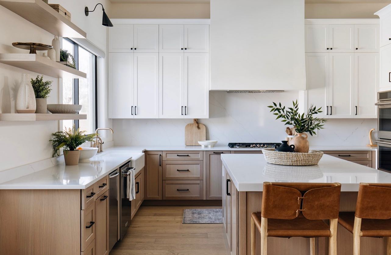 It’s a beautiful Thursday and a great day to share a beautiful kitchen! Nothing beats natural wood cabinets mixed with painted white cabinets!