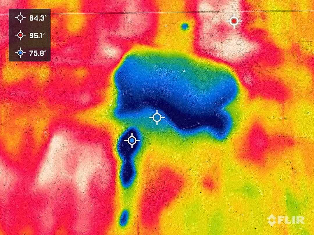 Roof blisters identified easily with thermal camera. Time of day is critical to view roof leaks to prevent Delta T.
