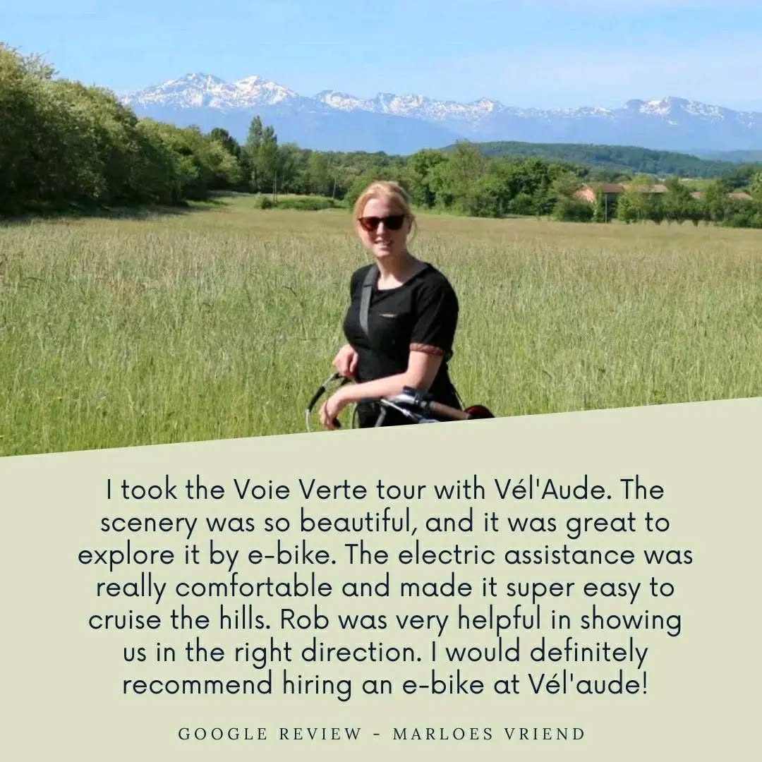 🇬🇧 Vél'Aude has a 5-star rating on Google! Thank you! 🇫🇷 Vél'Aude a une note de 5 étoiles sur Google ! Merci ! 🇳🇱 Vél'Aude heeft een 5-sterren rating op Google! Bedankt!
🇬🇧 Vél'Aude supplies high-quality, well-maintained e-bikes to holidaymakers staying in gites, chambre d'hotes, campsites, and hotels around Limoux. Check out our website for more information!
🇫🇷 Vél'Aude fournit des vélos électriques de haute qualité et bien entretenus aux vacanciers séjournant dans des gîtes, des chambres d'hôtes, des campings et des hôtels autour de Limoux. Consultez notre site web pour plus d'informations !
🇳🇱 Vél'Aude levert kwalitatief hoogstaande goed onderhouden e-bikes aan vakantiegangers die verblijven in gites, chambre d'hotes, campings en hotels rond Limoux. Bekijk onze website voor meer informatie!
#aude #limoux #malras #audetourisme #ebike #VAE #ebikeadventures #velaude #locationdevelo #cyclingfrance #pyreneescycling