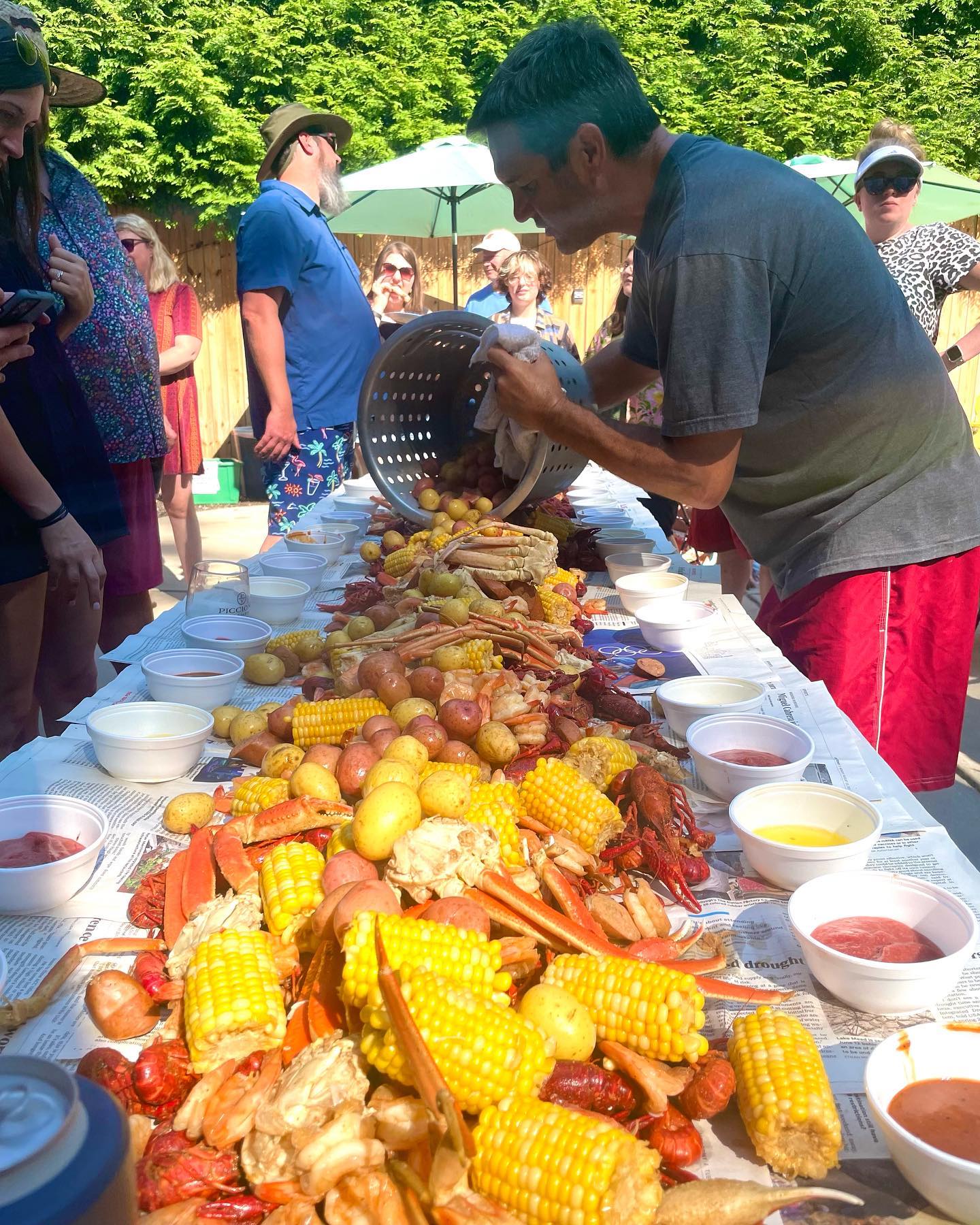 Good times yesterday at our annual crawfish boil. Adding the last layer of salt potatoes #mudbugs