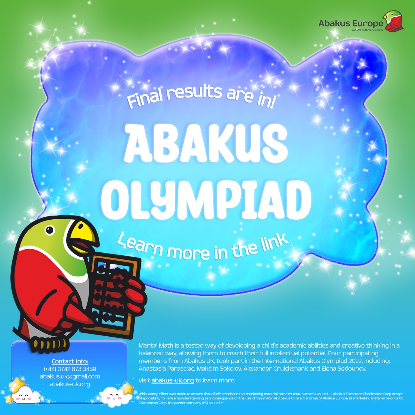 Abakus International Olympiad has finished! Congratulations to all who participated in the event. Abakus UK is very proud of all students and their results. To find out your score contact us directly.
Learn more at:
www.abakus-uk.org
#abakus #abakuseurope #Abacus #maths #mathskills #arithmetic