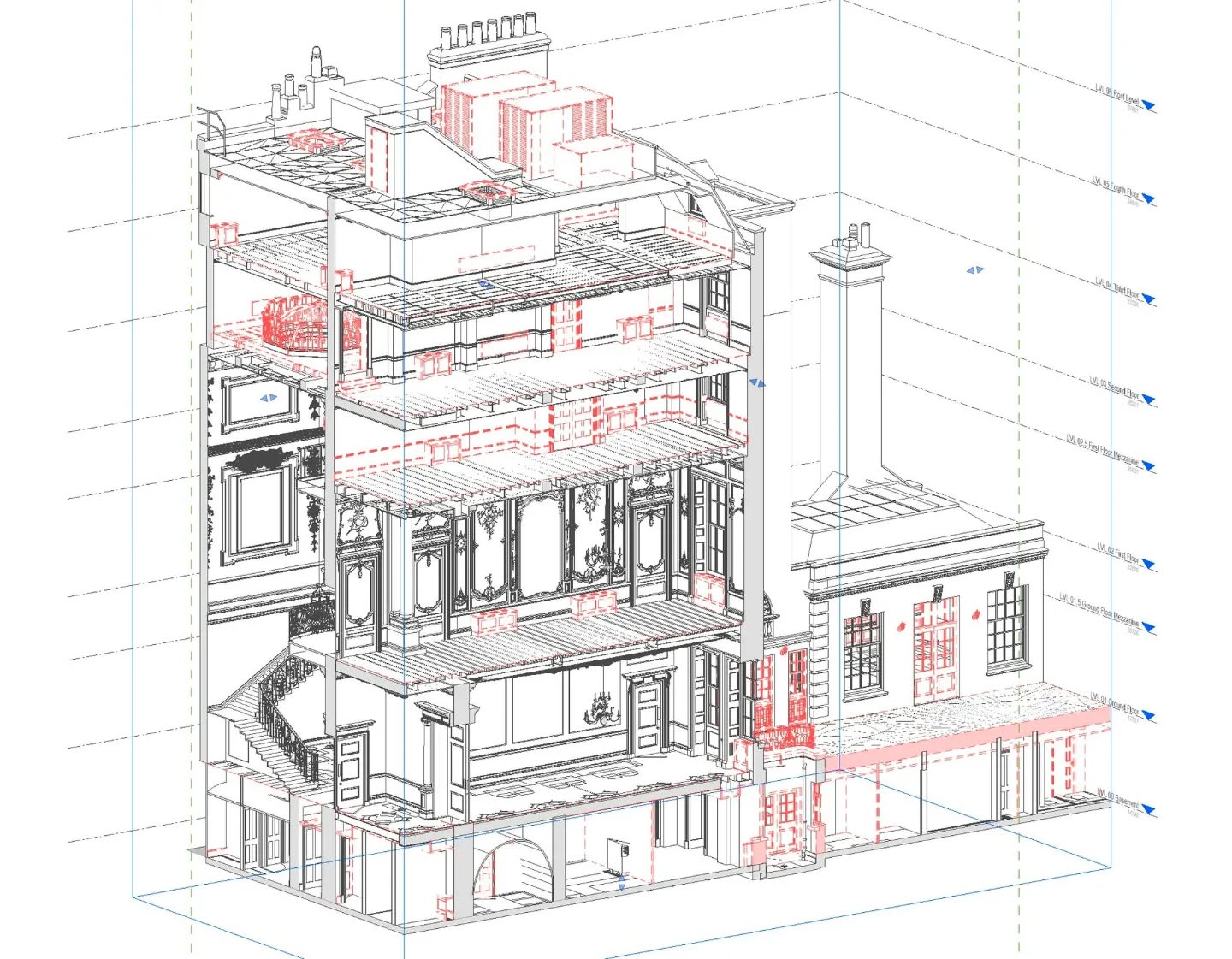 WIP Revit model for Grade 2 * listed restaurant in Mayfair
#stanesbyarchitecture #BIM #revit #design #conservation #architecture #construction #london