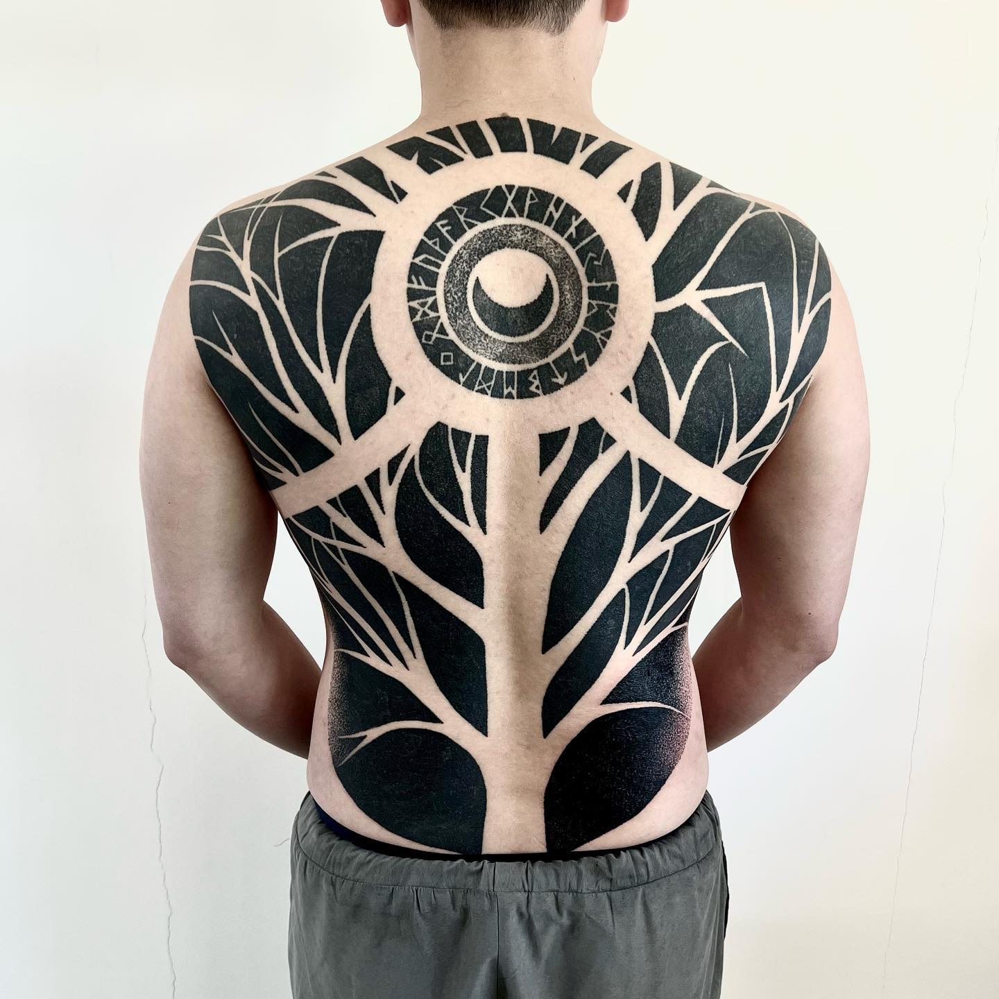 Our version of tree of life accompanied by Nordic runes on my good friend rui #black #blackworkers #tattoo #tattoos #singaporetattoo #backtattoo #nordic