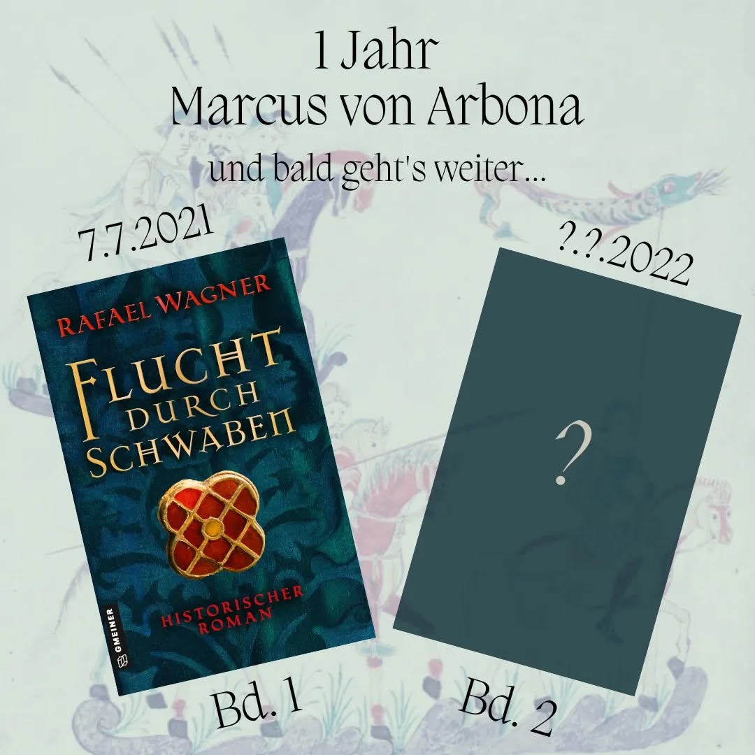 Heute vor einem Jahr erschien mein Romandebüt "Flucht durch Schwaben" mit dem Protagonisten Marcus von Arbona und seiner Mitstreiterin Anna. In den Wirren der Ungarneinfälle des Jahres 926 führte sie eine Flucht quer durch das frühmittelalterliche Herzogtum Schwaben. Diese Veröffentlichung ist für mich nach wie vor die Erfüllung eines lange gehegten Traums.
Ein Jahr später steht nun die Publikation der Fortsetzung an und ich freue mich schon sehr, euch bald mehr verraten zu können! Währenddessen sind für Marcus nämlich schon zwei Jahre vergangen und neue Herausforderungen treiben ihn dieses Mal in noch gefährlichere Gefilde... (ich kann es kaum erwarten, mehr zu erzählen 🙈)
www.rafael-wagner.ch
#marcusvonarbona #fluchtdurchschwaben #frühmittelalter #mittelalter #mittelalterroman #historischeromane #historischerroman #schwaben #bodensee #ostschweiz #arbon #thurgau #stgallen #aargau