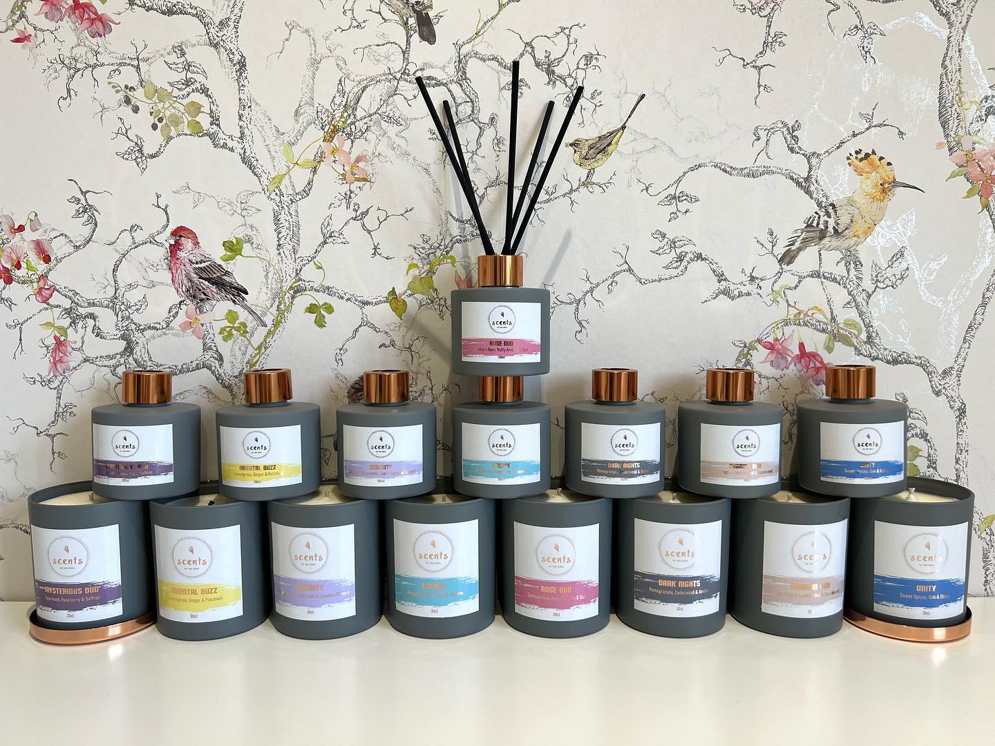 Our current line of quality candles and reed diffuser fragrances. Each one available to buy individually or as a set.
Please send order queries to retail@scentsforyoursenses.co.uk
Escape - Floral
Serenity - Lavender
Unity - Woody Cologne
Rose Oud - Damask Rose Oud
Mysterious Oud - Agarwood
Arabian Oud - Spicy Sandalwood
Oriental Buzz - Lemongrass
Dark Nights - Fruity Pomegranate
Candles available in 30cl (220g) vessels
Reed Diffusers available in 100ml vessels