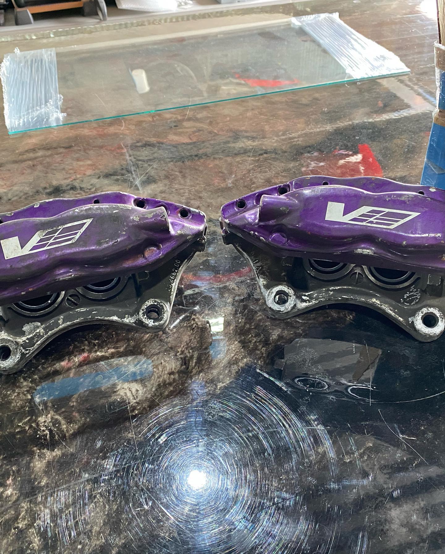 Before and after of CTSV rear calipers to Viper upgraded rear calipers.