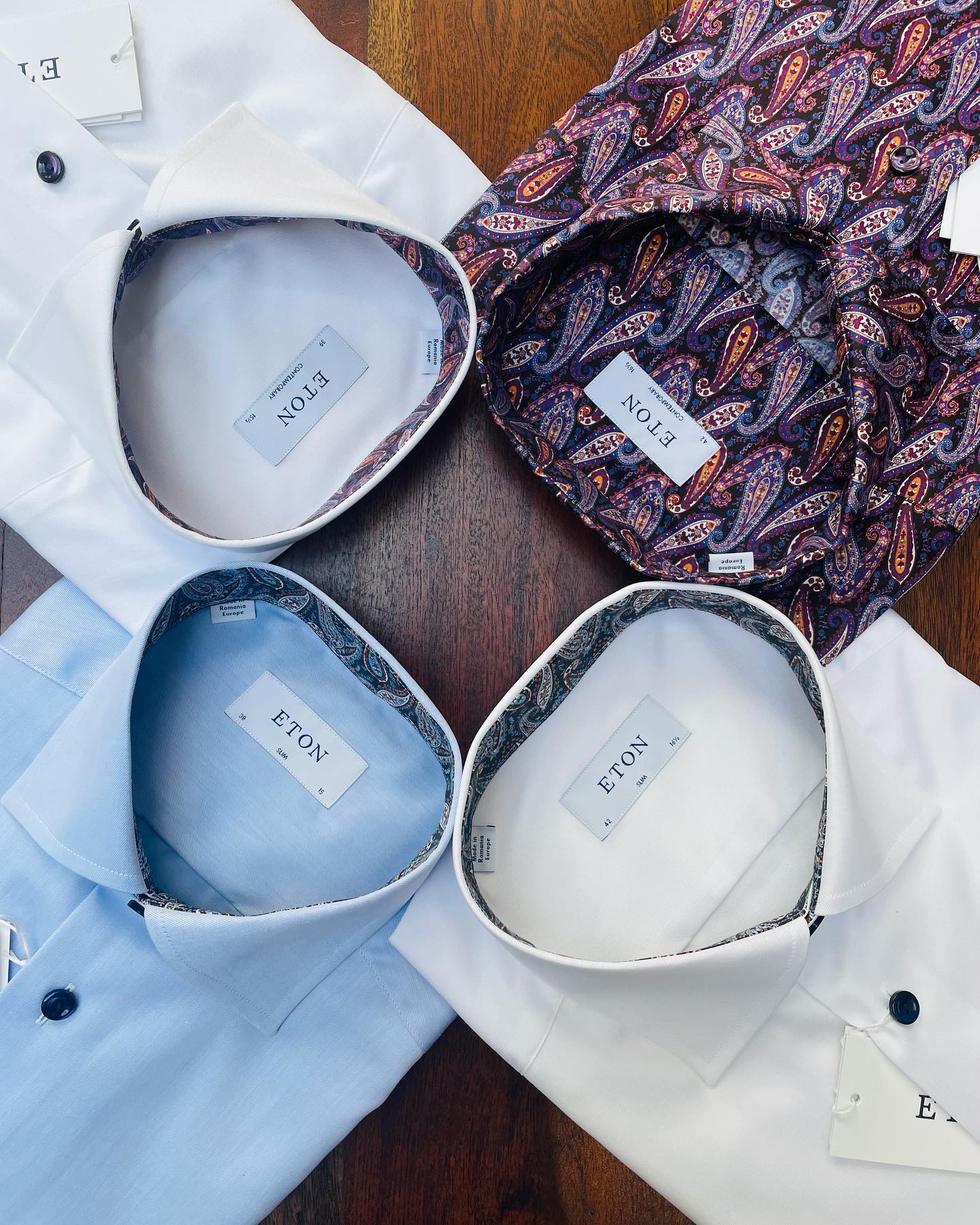New Eton Shirts. Strong contrasts and buttons. Perfect wardrobe updates. #etonshirts #newshirts #swedishshirtmaker #turnerandhares #mensstylecotswolds #shoplocal #cirencesterbusiness #cirencesterlife #cotswoldswedding #cotswoldstyle