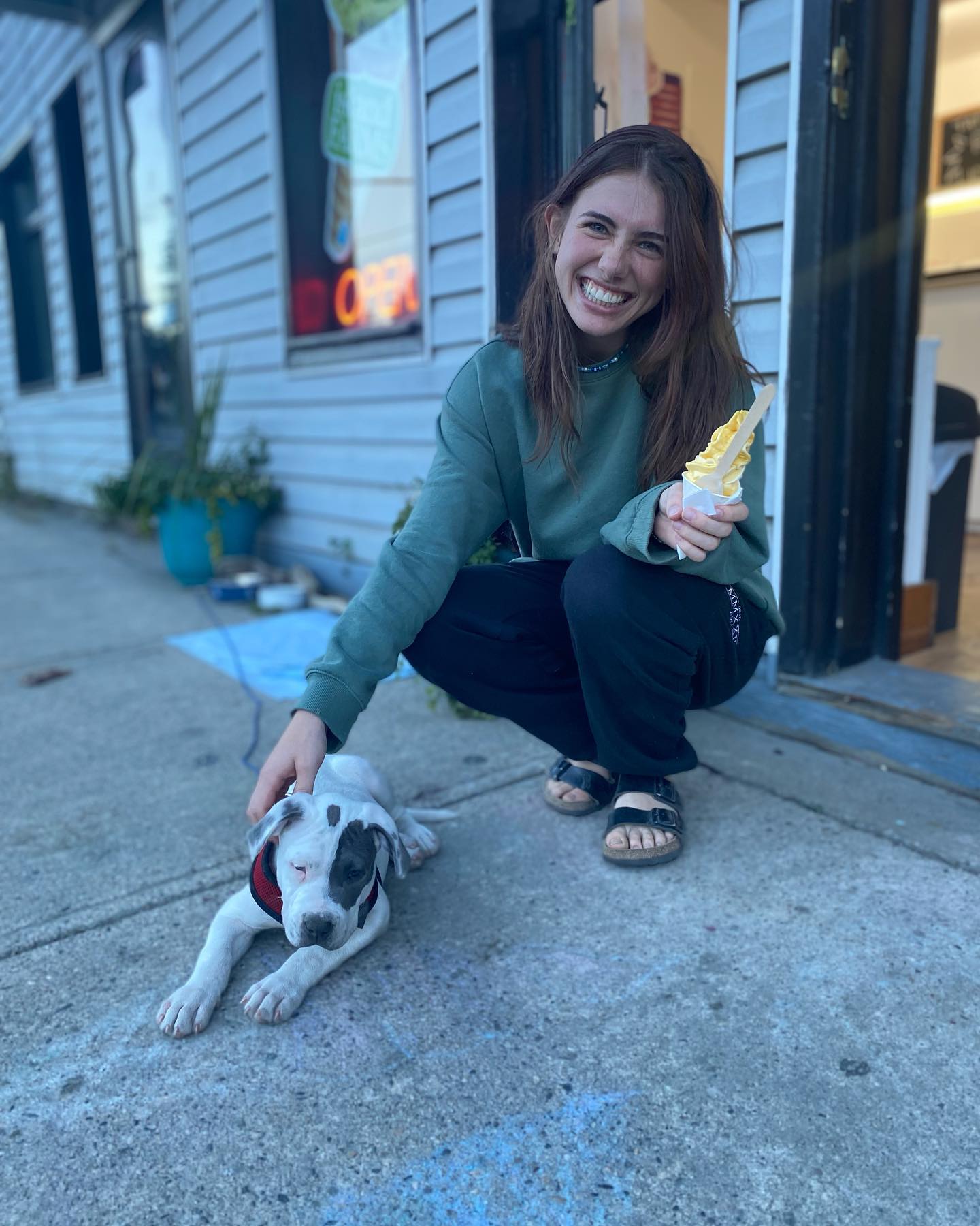 Ice cream and puppy dogs distracting us from the fire #kootenaylife @theparlour