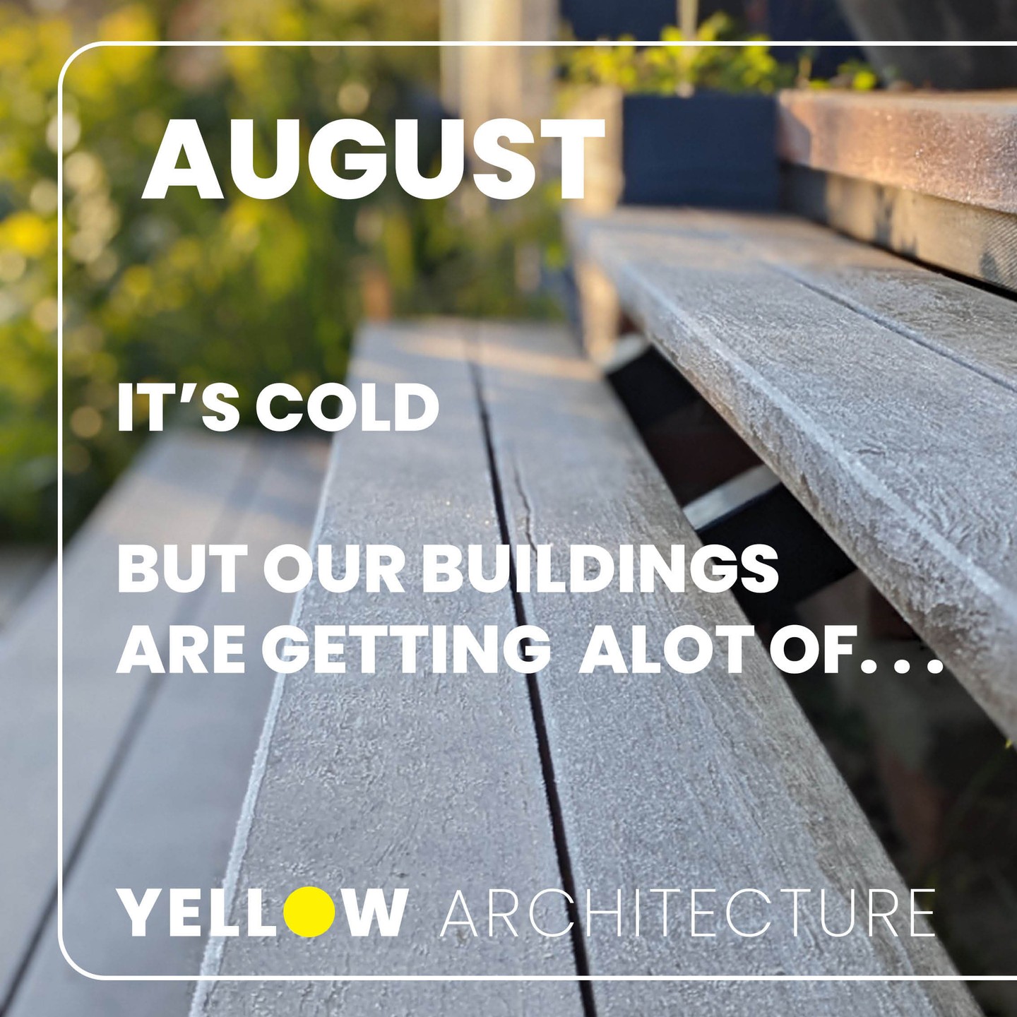 Hello August, you're cold, but our buildings are warm enough that our clients are opening the doors to let the cool crisp winter breeze in. The secret, the building faces north and has the windows positioned to catch the winter sun. Simple.
#northfacingwindow
#canberrahomes
#passivehomes