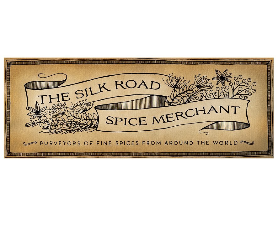 Have you been to the new Calgary Farmers’ Market that opened in NW Calgary on Friday? I designed and illustrated the sign hanging above The Silk Road Spice Merchant’s booth.
Here’s some process shots from when I was working on the image. I made the ink drawing and the tea-stained background separately and then assembled them digitally. I thought that would make it easier to fix any unfortunate ink blobs.