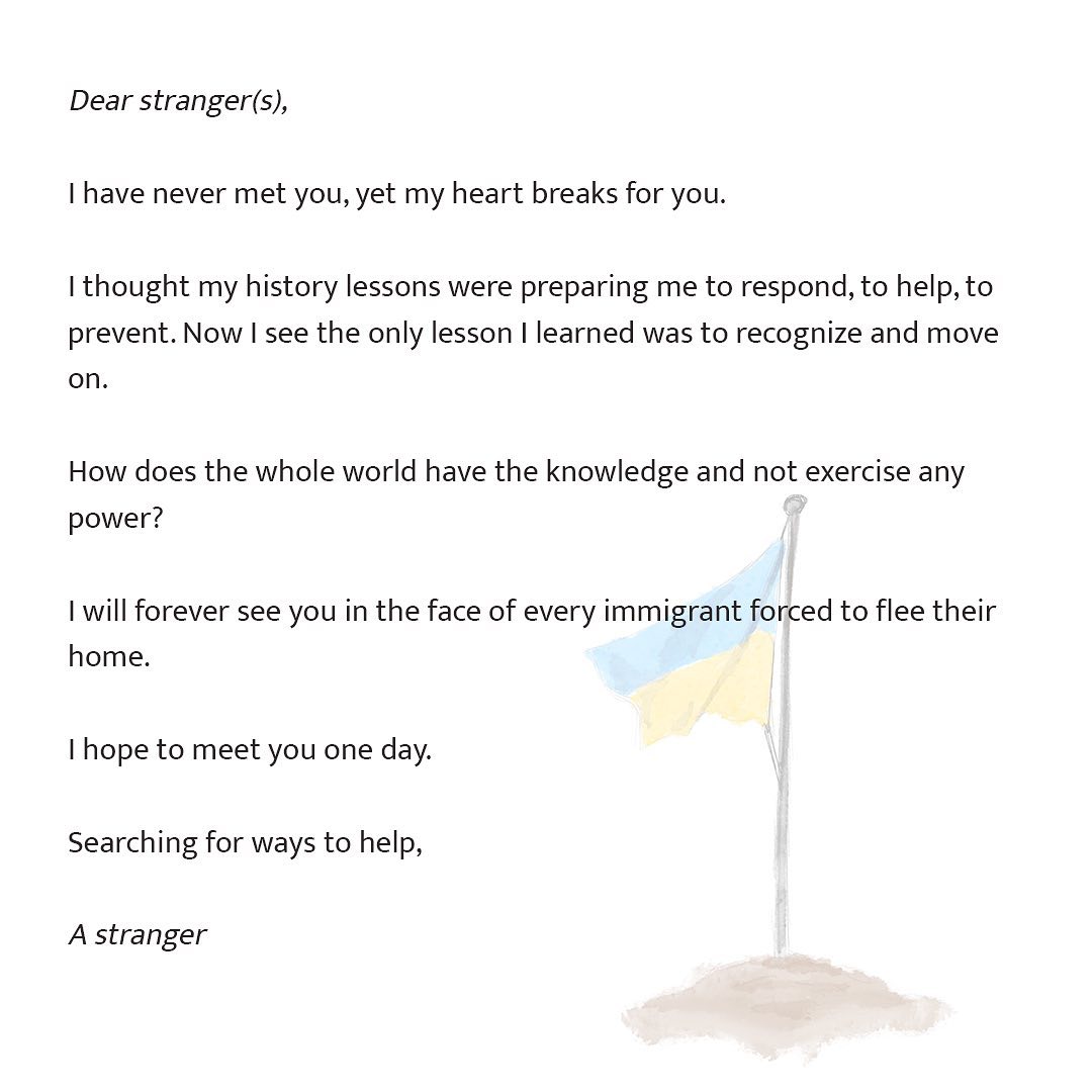 🇺🇦🤍
•
•
•
#stranger #writing #writingcommunity #artofinstagram #compassion #strangers #letter #ukraine #prayforukraine #ukrainewar