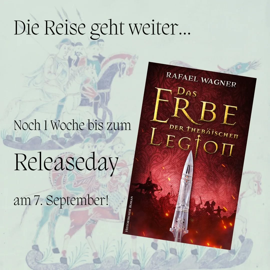 Die Reise mit Marcus von Arbona geht weiter 🎉 Am 7. September wird Teil 2 veröffentlicht und womöglich verraten der Titel «Das Erbe der thebäischen Legion» und die Coverfarbe ja schon etwas über den Inhalt 😉 Ich kann es kaum erwarten!
Die Fortsetzung erscheint im selfpublishing bei #booksondemand und wird ab dem 7. September als Taschenbuch und Ebook überall im Buchhandel sowie online erhältlich sein.
Das wunderbare Cover verdanke ich dem großartigen Renee Rott @cover.and.art
www.rafael-wagner.ch
#marcusvonarbona #neuerroman #historischerroman #historischeromane #mittelalterroman #frühmittelalter #mittelalter #arbon #ostschweiz #stgallen #stiftsbezirk #thurgau #aargau #saintmaurice #burgund #schwaben #bodensee #thebäischelegion #zürich