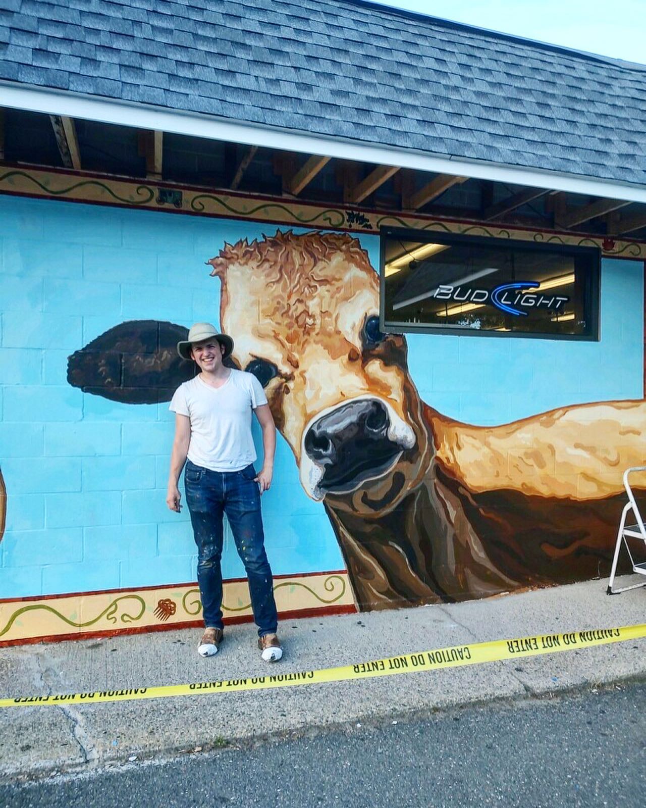 Done! (Mostly) sometimes - often - relationships evolve over time. It happens with relationships with art, too. While the West Newbury Food Mart mural’s show stopper cow, chicken, pig, and eggs are done, I’ve found myself working with excited community members to grow the artwork. As a result, I’ve been and pouring a lot of love and effort into the border of the mural, filling it with icons of local history and community - local produce, architectural icons, and symbols of special local residents and moments.
This also means that the mural is taking a bit more time than I had planned for and that I’ll have to return to it in October. But that’s not a bad thing. It’s a sign of growth and the creation of a truly participatory and community-ground artwork for all.
So, goodbye, for now, my sweet animals. See you in the Fall 🍁🍂☺️🤗.
.
P.S. this also gives me a month to figure out a title! 😅 I’m taking suggestions! 😁
.
P.P.S. Thank you to @pentucketarts for inviting me to be in conversation with your community and create this work of art, together. What a wonderful experience it has been to work with you! ☺️🤗🤗
P.P.P.S. A Huge thank you to my good friend, @kayla_rennie , for hosting me during my summer of art in the Merrimack Valley, for helping with the mural-making process, and for the good company ☺️🥳🍹🍻.
.
.
#publicart #mural #farmart #cowart #communityart #essexcountycreates #bosart #merrimackvalley