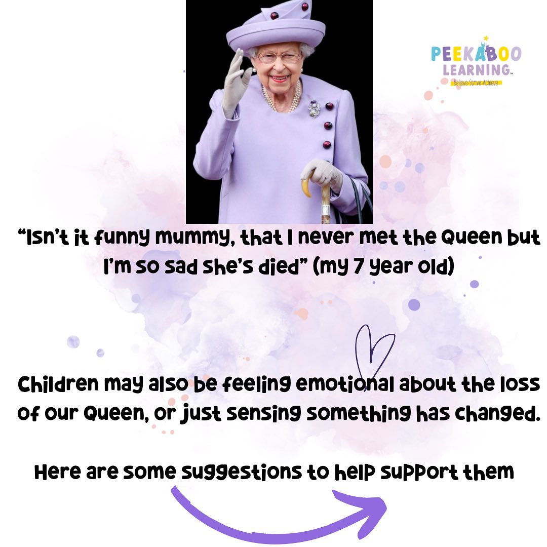 💜Ideas to help support your child 👑
😢 It’s been a sad couple of days, and when I told my child the very sad news about our Queen he was very upset, I have been very open with how I have also been feeling. Explaining that my emotions sometimes come like waves in the sea.
🌊 Sometimes big and sometimes small and often unpredictable. Feeling really sad and crying or just feeling a little sad and that’s ok and normal. Everyone will feel differently.
I think it’s so important to speak in age appropriate ways to our children, so they don’t feel confused and can approach us with any questions they might have.
.
.
#mumsofchigwell #loughtonmums #child #supportingchildrenshealthandwellbeing #childrensemotions #feelingsad😢 #personalsocialandemotionaldevelopment #ripqueenelizabeth #mumlife #mumsoflittles #eppingmumsloughtonmuns