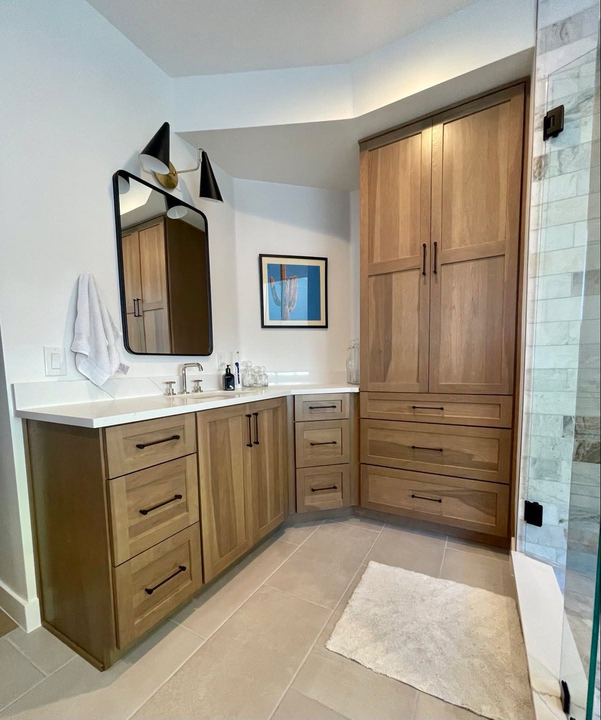 How can you go wrong with pecan wood?! #pecanwood #pecancabinetry #pecancabinets #woodcabinetry #woodvanities #woodvanity