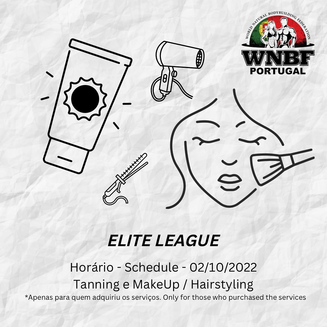 ⚠️ Horário para Bronzeado, MakeUp e Hairstyling.
Tanning, MakeUp and Hairstyling schedule.
#wnbfportugal #wnbf #culturismo #bodybuilding #naturalbodybuilding #antidoping #portugal #almada #almadaportugal #portugalfit #portugalfitness #portugalphysique #estamosjuntos #atleta natural #eliteleague #wnbfexperience #wnbfportugal🇵🇹 #wnbflife