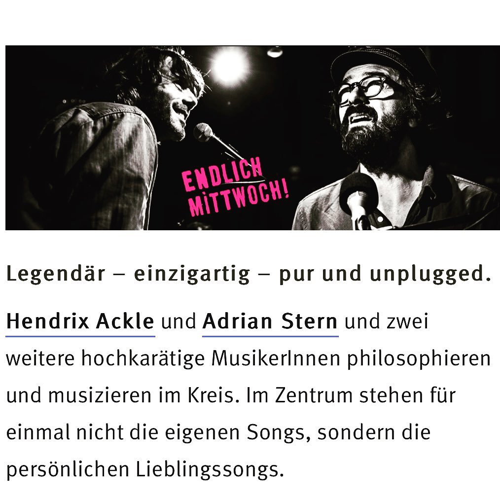Es geht in eine neue Saison Songcircle! 🎶🎹🎸🎤
23.11.22
22.02.23
05.04.23
31.05.23
Morgen werden wir verkünden, wer unsere Gäste sind, wir freuen uns riesig!
Der Vorverkauf für den kommenden Songcircle im November läuft bereits auf Hochtouren, Sitzplätze schon alle weg, tausend Dank für Eure Treue, wow! Für die anderen drei gibts ab morgen 1.10. 12:00 Tickets.
www.songcircle.ch
www.stanzerei-baden.ch
🙏🙏🙏an @vinisacripanti für die langjährige und grosszügige Unterstützung🍷🎶🙏🙏🙏
Hebet Sorg und bis bald!
Adi, Hendrix, Mylen
@stanzereibaden @adriansternmusic @hendrixackle #endlichmittwoch #badenist #singersongwriter #lieblingssongs #songcircle