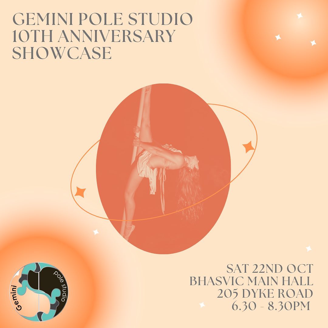 The time is nearly upon us! 😍😍😍
Come and watch Gemini Pole Studio’s 10th Anniversary Showcase!
Loads of our amazing students will be performing and the routines are looking gorgeous, don’t miss it!!! There may also be some spooky routines this close to Halloween….. 🎃 👻 🧟♀️
For tickets and full details please go to:
https://www.ticketsource.co.uk/gemini-pole-studio
Poster by the incredible @scarlettshaney