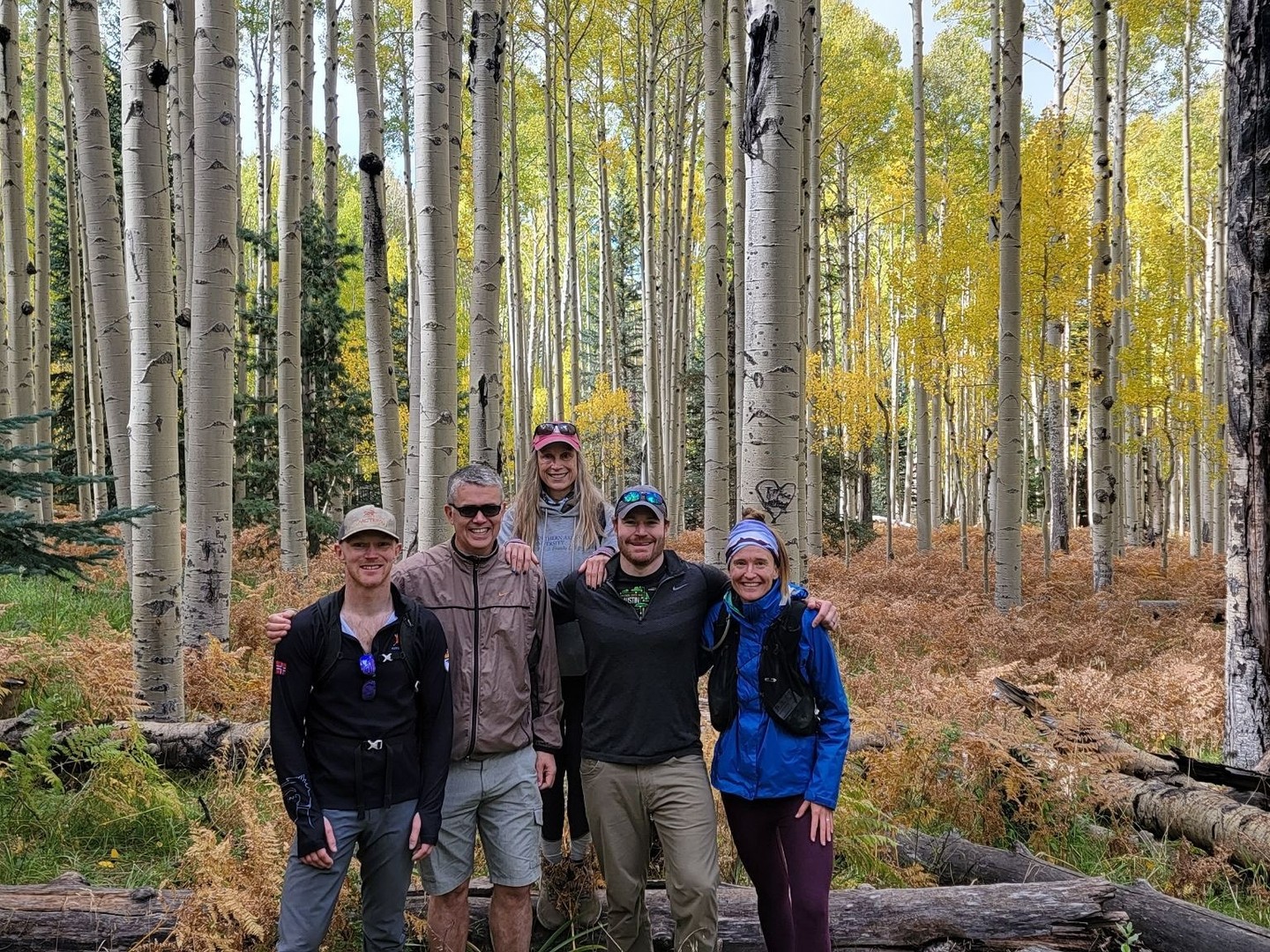 A group of NAU faculty taking their research meeting on a local hike to enjoy the beauty of Flagstaff, AZ.
From left to right in the group photo:
1. Andreas Espetvedt Nordstrand, PhD, Commander (OF3), Joint Medical Services, Norwegian Armed Forces; Associate Professor, Norwegian University of Science and Technology; Senior Research Officer, Institute of Military Psychiatry and Stress Management; Clinical Psychologist, Institute of Military Psychiatry and Stress Management
2. Odin Hjemdal, Professor, PhD., NTNU, Norwegian University of Science and Technology
3. Ann Hergatt Huffman, Ph.D., Professor, Chair, Psychological Sciences, NAU
4. Robert Wickham, Ph.D., Assistant Professor, NAU
5. Laura Noll, Ph.D., Assistant Professor, Psychological Sciences; Director, Interdisciplinary Health PhD Program, NAU