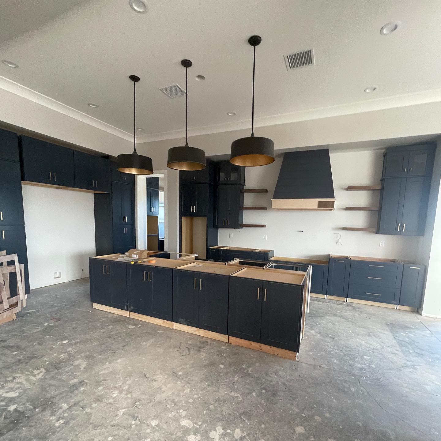 Another navy installation, we can not get enough of this color and can not wait to see how this turns out💙 #navycabinets #install