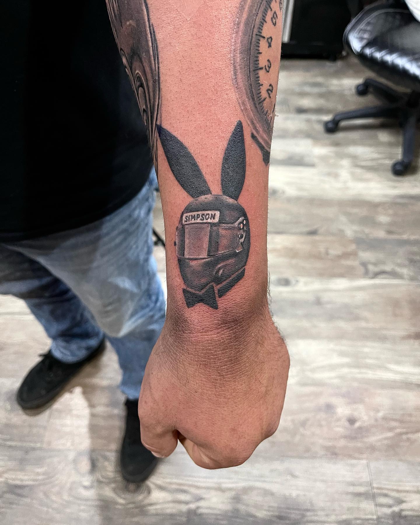 Cool little spin on a playboy bunny done by @baltimorebradtattoos