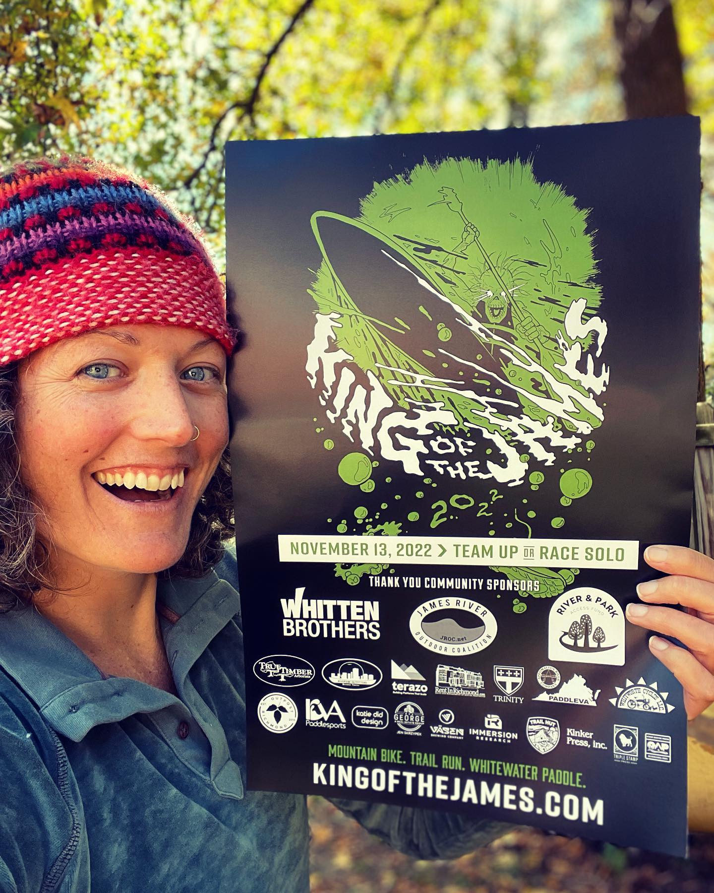 ✨💀Giveaway to KOTJ below…. Hey friends it’s been awhile since I’ve posted here. Some of you know I started helping @jroc.rva with their design needs back in 2014/2015.
I was able to offer my skills in design and fundraising to help make the King of the James race a grassroots fundraiser for universal access and our park.
@jroc.rva are now on the 8th year of the race and 6th year under @jroc.rva - raising money from local small businesses. Thanks to the original founders @parentaj and @homeonthejames - what a gift to the park.
@barfcomics has hand drawn the illustration each year and this year it’s dope. (Shown in photo)
I still help with the design/layout and will not be racing this year. (I raced the first few years)
🧧 I have one free entry to give away to a lucky individual or potentially a team.
It’s a mountain bike, trail run and whitewater paddle/raft support.
Sunday, November 13, 2022
📲 Send me a message if you’re interested in racing, priority goes to someone in financial need. Age 15+
🏃🏻♀️🏃🏃♂️Runners-up can volunteer and get a sweet shirt with this illustration by @barfcomics
🙌 Bonus points to those who like and share this post.
Take a look at the sponsors - we have a great community who consistently supports our park. 🙏🏼
Good luck racers! 🏃🏻♀️🚵🛶