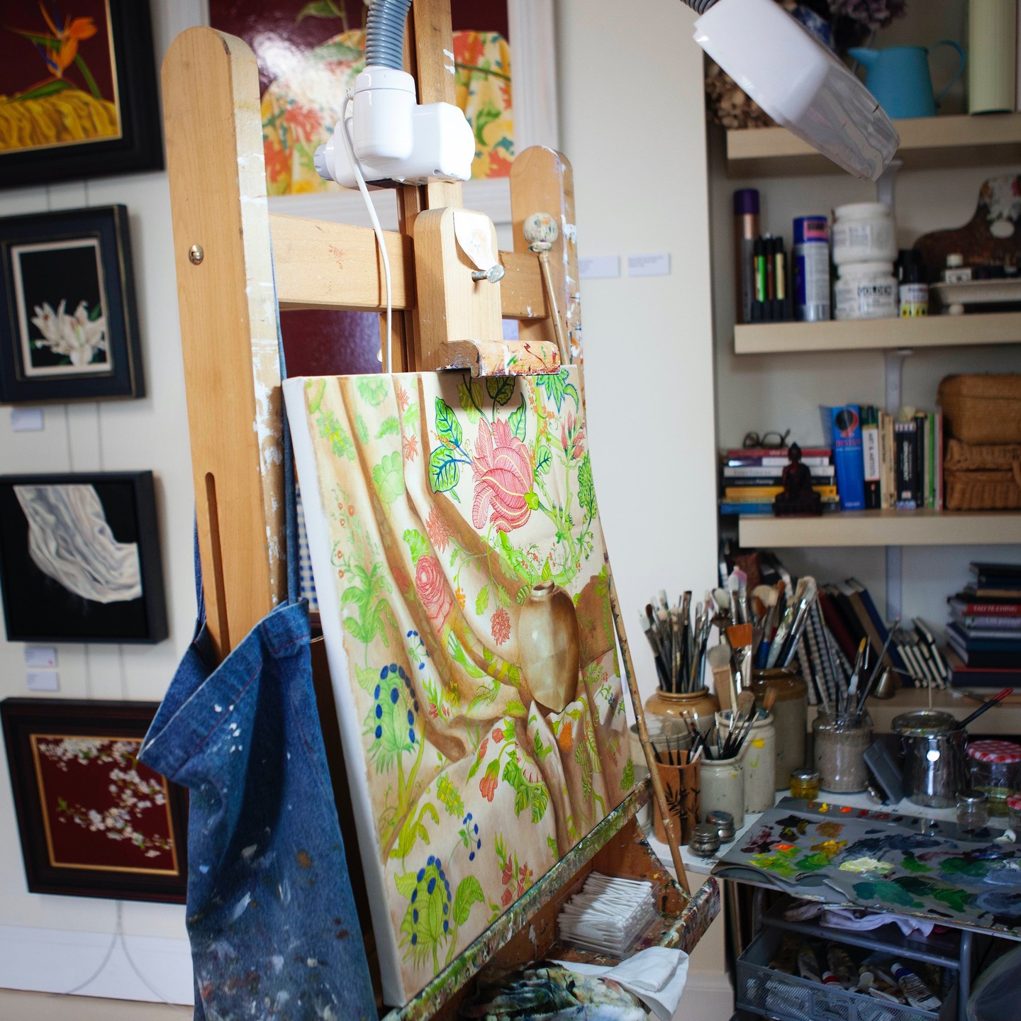 Ready for framing #edinburghartist #stilllifepainting #openstudio #flowers #fabric #scottishartist