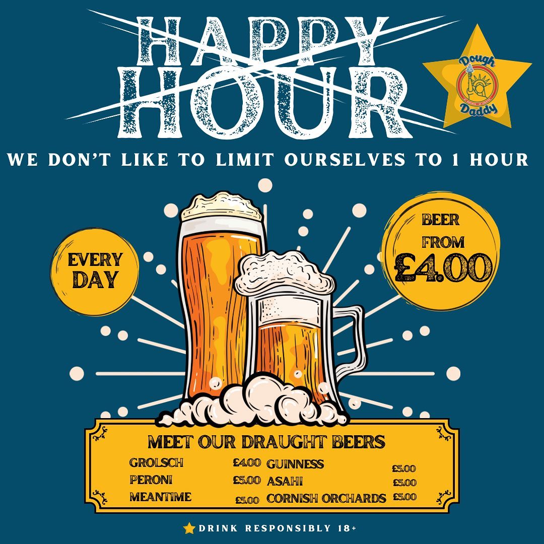 Did you know we were voted as one of Timeouts cheapest non- Weatherspoon’s Bars/Pub 🏅
HAPPY HOUR ? Why limit yourself , everyday is happy hour with our draught beers starting from as little as £4.00
🍺Grolsch £4.00
🍺Peroni £5.00
🍺Meantime £5.00
🍺Guinness £5.00
🍺Asahi £5.00
🍺Cornish Orchards £5.00
We also have bottled beer
🍻Budweiser & Heineken for £3.00
Get in the festive mood and come drink with us 🤩🎅🏾
🥃Not in the mood for beer? We also have a range of spirits starting from as little as £3.50 including mixer 😎
#beer #meantime #beerstagram #beerlover #instabeer #grolsch #beerporn #pizza #peroni #bar #happyhour #guinness #wine #food #ipa #drinks #doughdaddy #brewery #beers #beertime #beertography #asahi #spirits #beerme #drinklocal #timeout #drink #beerlovers #cornishorchards #pub
✨Drink responsibily