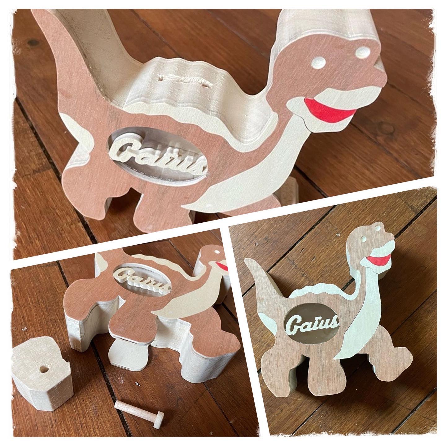 Hey, une nouvelle venue dans ma boutique !!! Tirelire dinosaure 2 tons #tirelire #dinosaure #jouetenbois