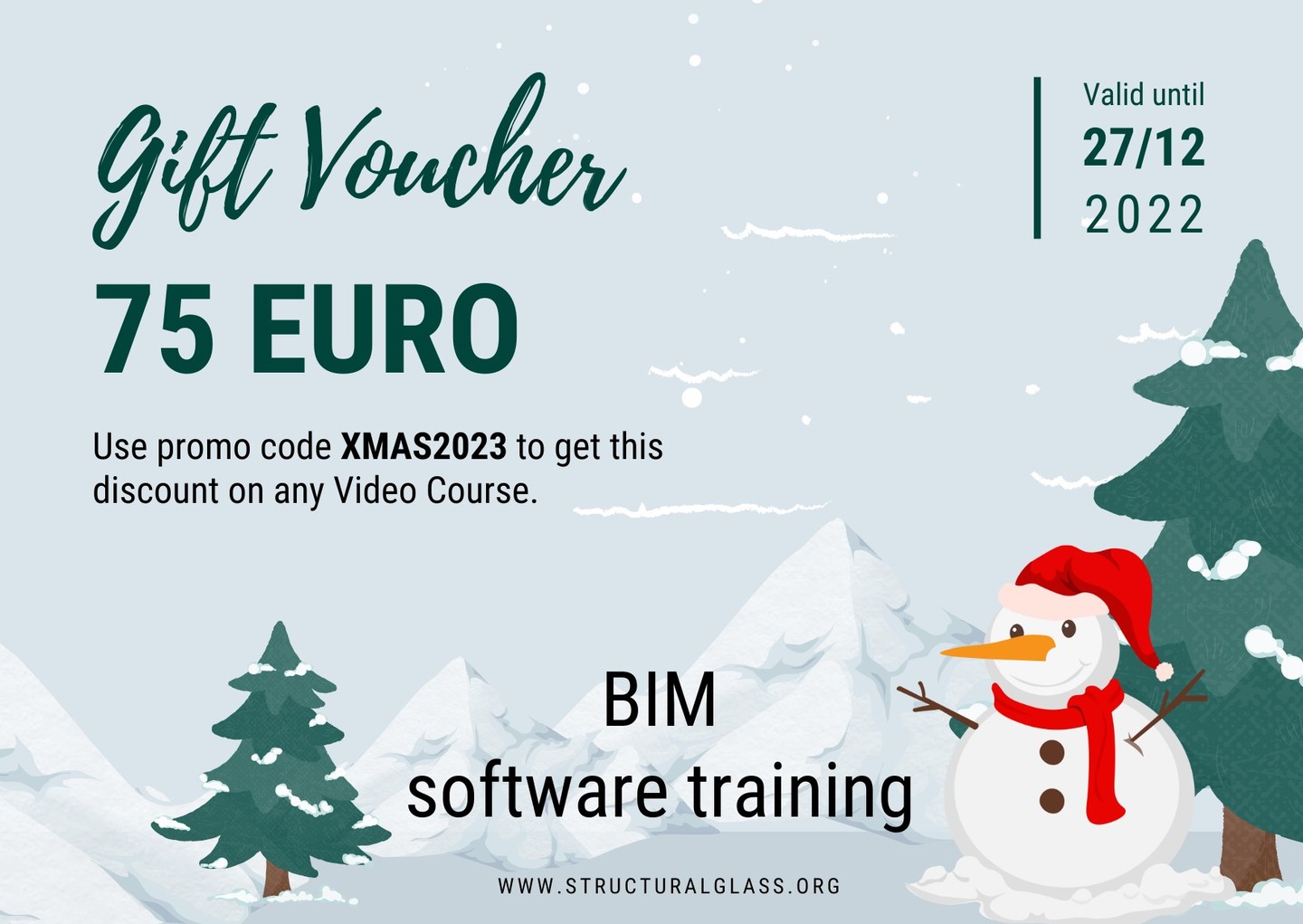 Winter SALE is here!
Use the XMAS2023 promo code at checkout to save 75 EURO when purchasing any OFFLINE (Video) course.
Available courses here: https://www.structuralglass.org/tutorials